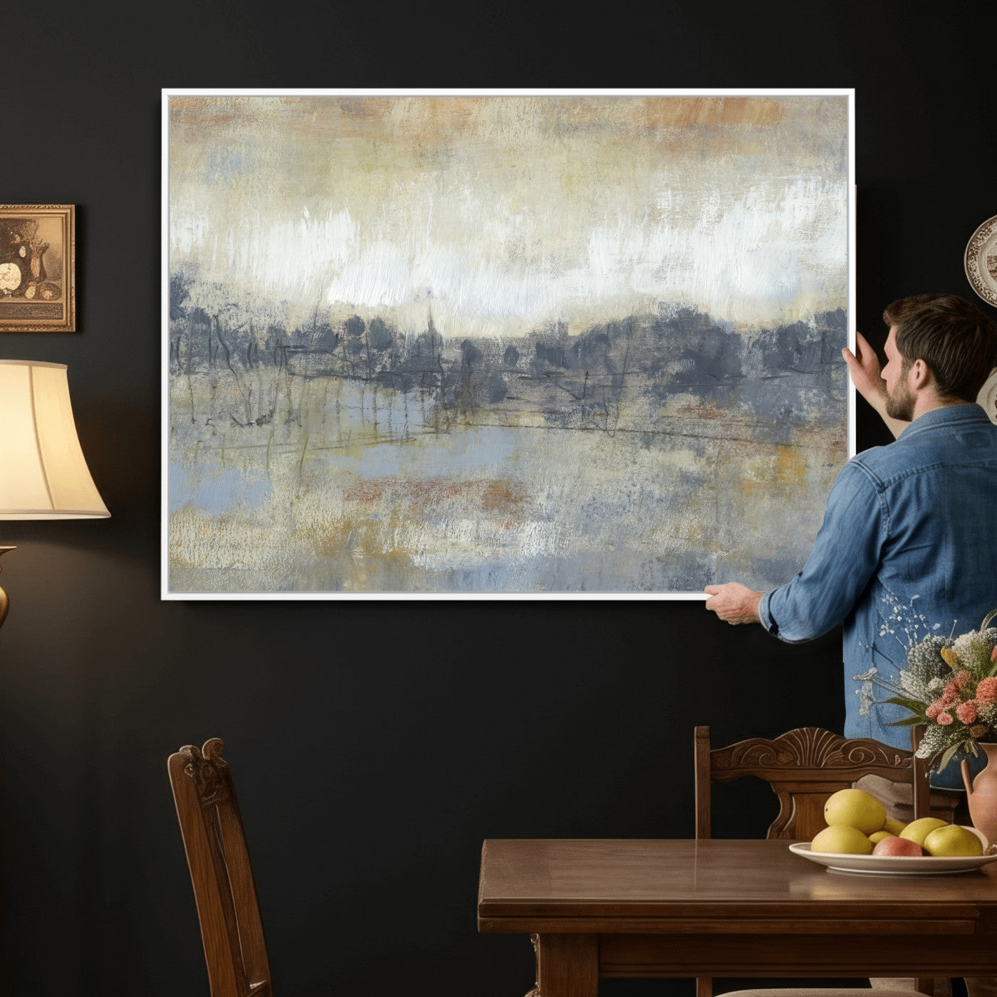 73973590-MGV-CV-36X24 - Abstract Neutral Landscape Painting Wall Art Canvas Print, Modern Minimal Texture Horizon Canvas Print, Beige Gray Contemporary Abstract Art Printing