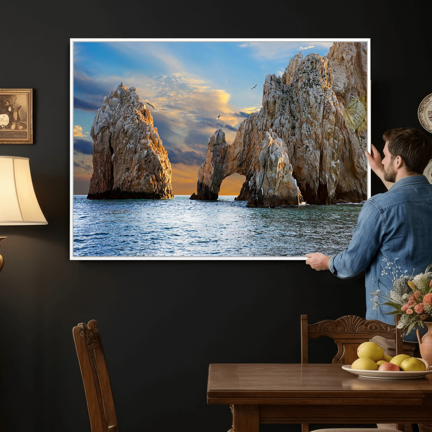 63505689-MGV-CV-36X24 - El Arco Cabo San Lucas Ocean Arch Wall Art Canvas Print, Baja California Rock Arch Seascape Canvas Print, Mexico Coastal Landmark Scenic Art Printing