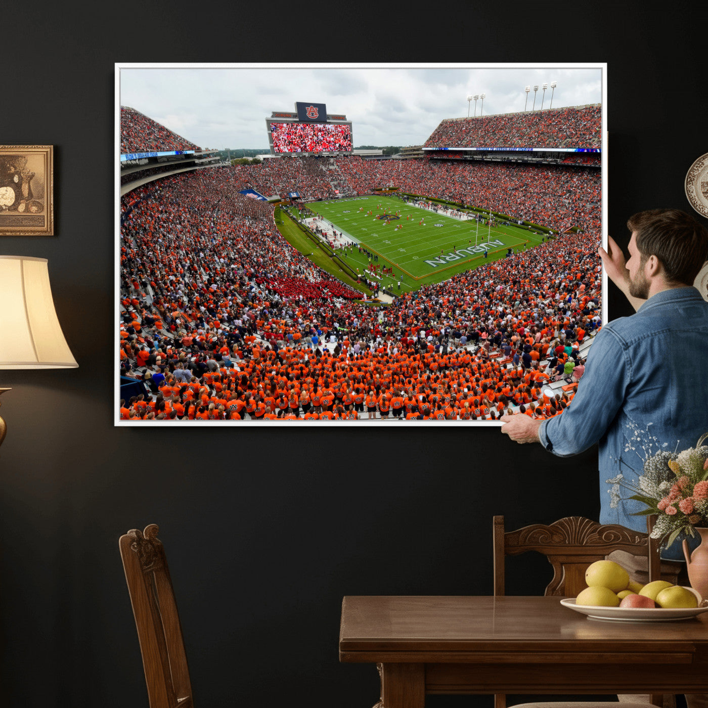82562490-MGV-CV-36X24 - Auburn Stadium Sunset Wall Art Canvas Print, Jordan Hare Stadium Game Day Crowd, Auburn Tigers Football Artwork