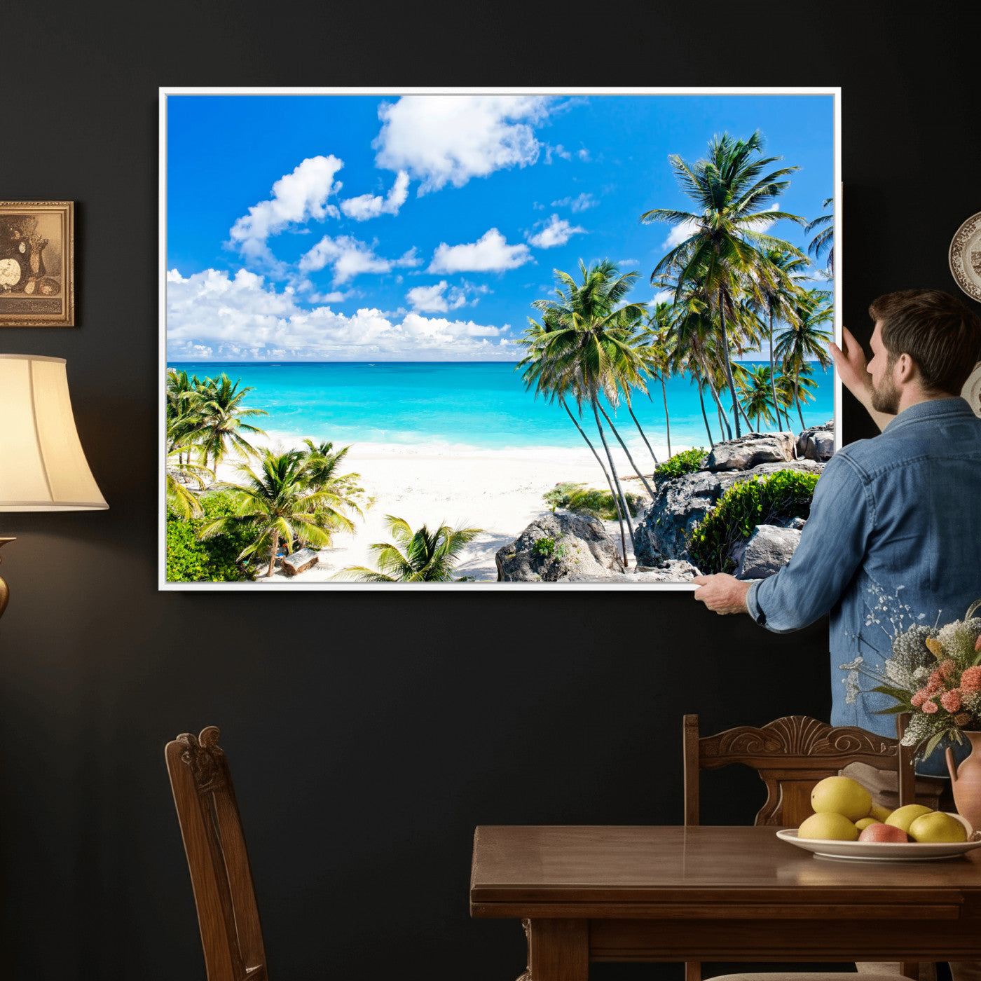 51097197-MGV-CV-36X24 - Tropical Beach Wall Art Canvas Print, Palm Tree Ocean Landscape Photography, Caribbean Coastal Artwork