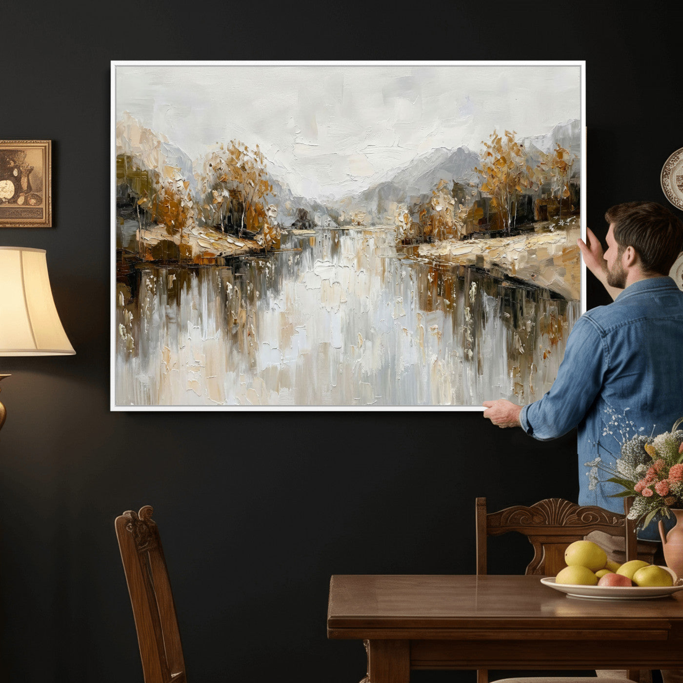 75820239-MGV-CV-36X24 - Abstract Landscape Wall Art Canvas Print, Modern Lake Printing Wall Decor for Contemporary Interiors