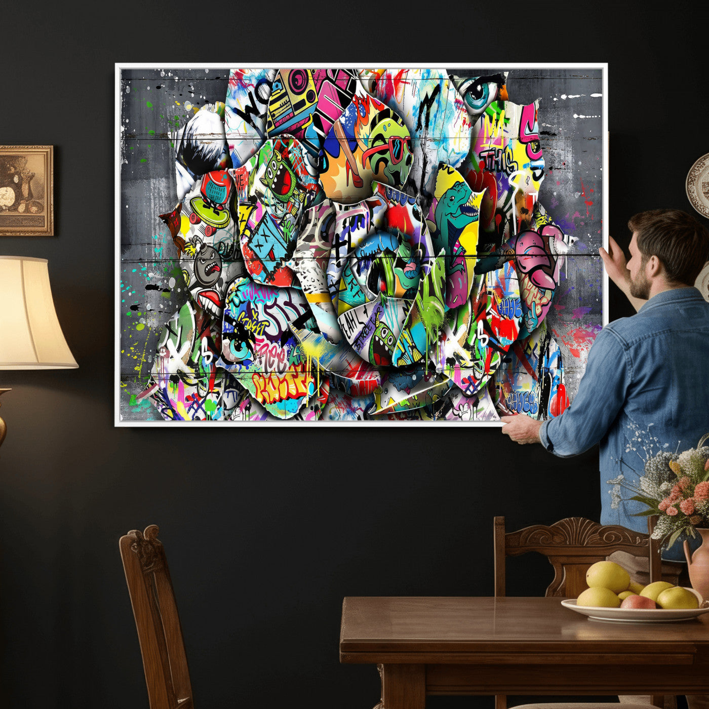 77553344-MGV-CV-36X24 - Abstract Graffiti Collage Street Art Wall Art Canvas Print, Colorful Urban Pop Art Canvas Print, Modern Graffiti Patchwork Contemporary Art Printing