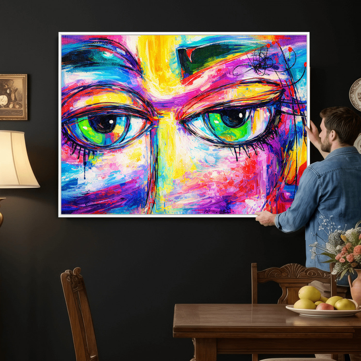 99390655-MGV-CV-36X24 - Colorful Abstract Face Wall Art Canvas Print – Modern Pop Art Portrait Artwork for Contemporary Living Room Decor