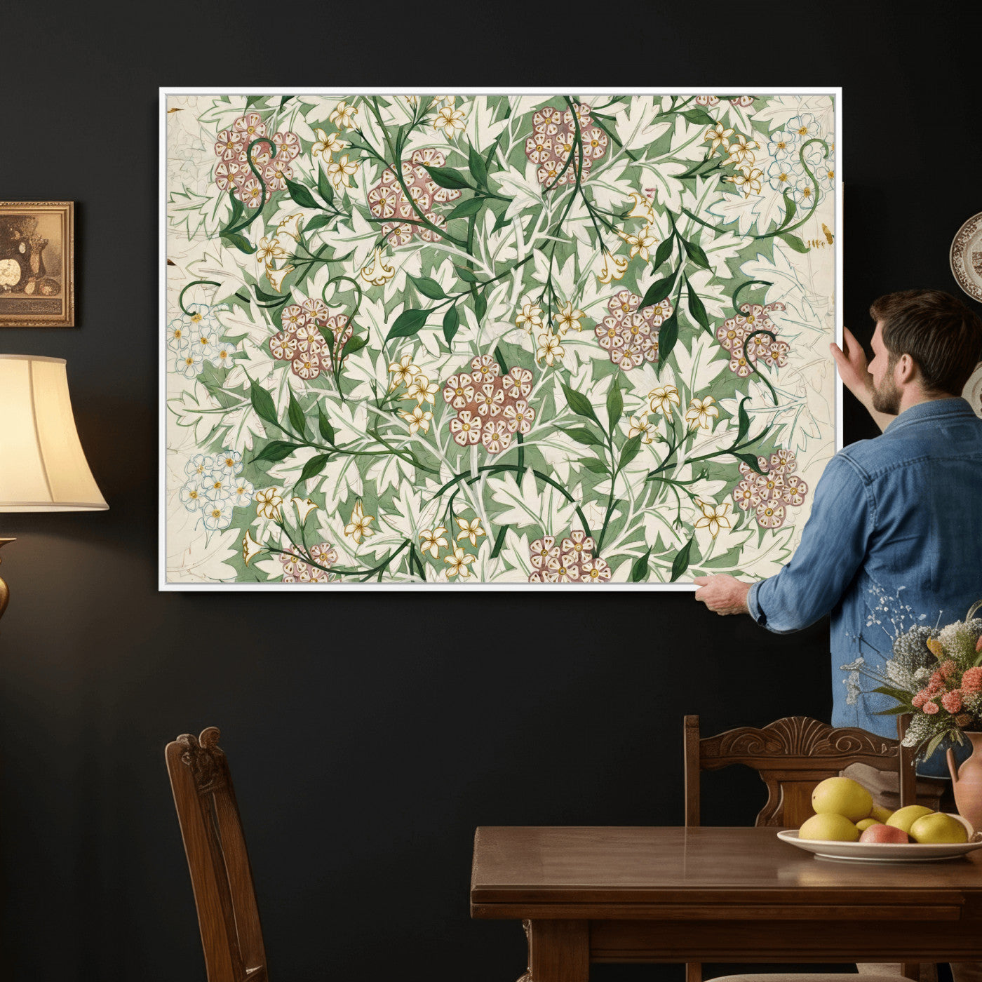 33560597-MGV-CV-36X24 - William Morris Jasmine 1872 Canvas Wall Art — Arts and Crafts Botanical Print | Vintage Green Floral Decor | Cottagecore Gift | Classic Art