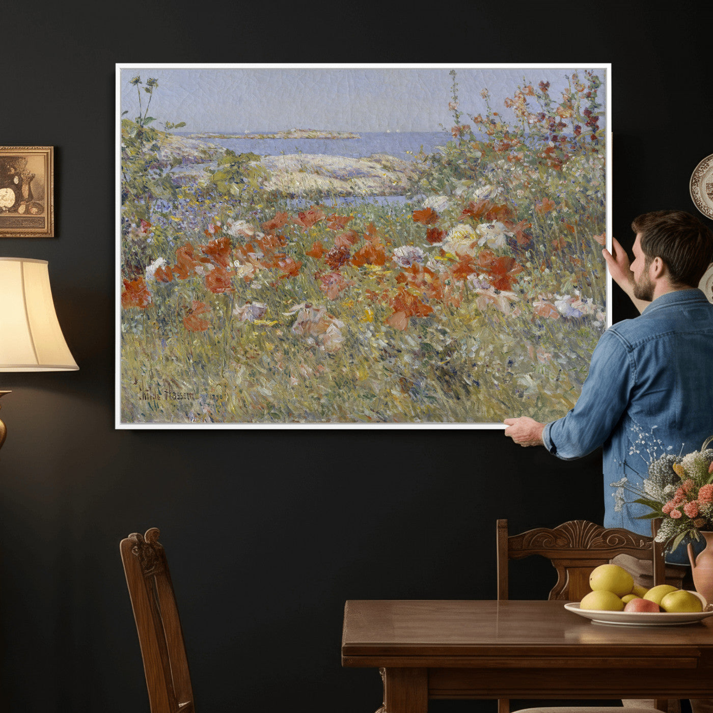 54770907-MGV-CV-36X24 - Childe Hassam Celia Thaxter Garden Canvas — 1890 American Impressionist Poppy Floral Print | Isles of Shoals Coastal Art | Classic Gift