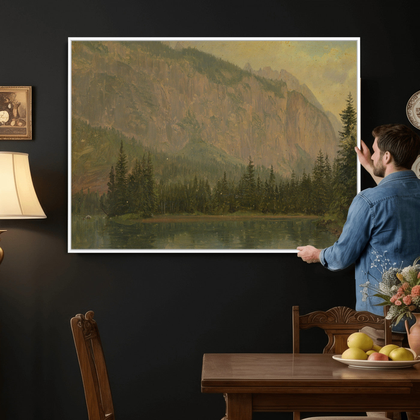 76844524-MGV-CV-36X24 - Frederic Edwin Church Hintersee Canvas Print, Hudson River School Mountain Lake Painting 1868, American Romantic Landscape, Vintage Nature Wall Art