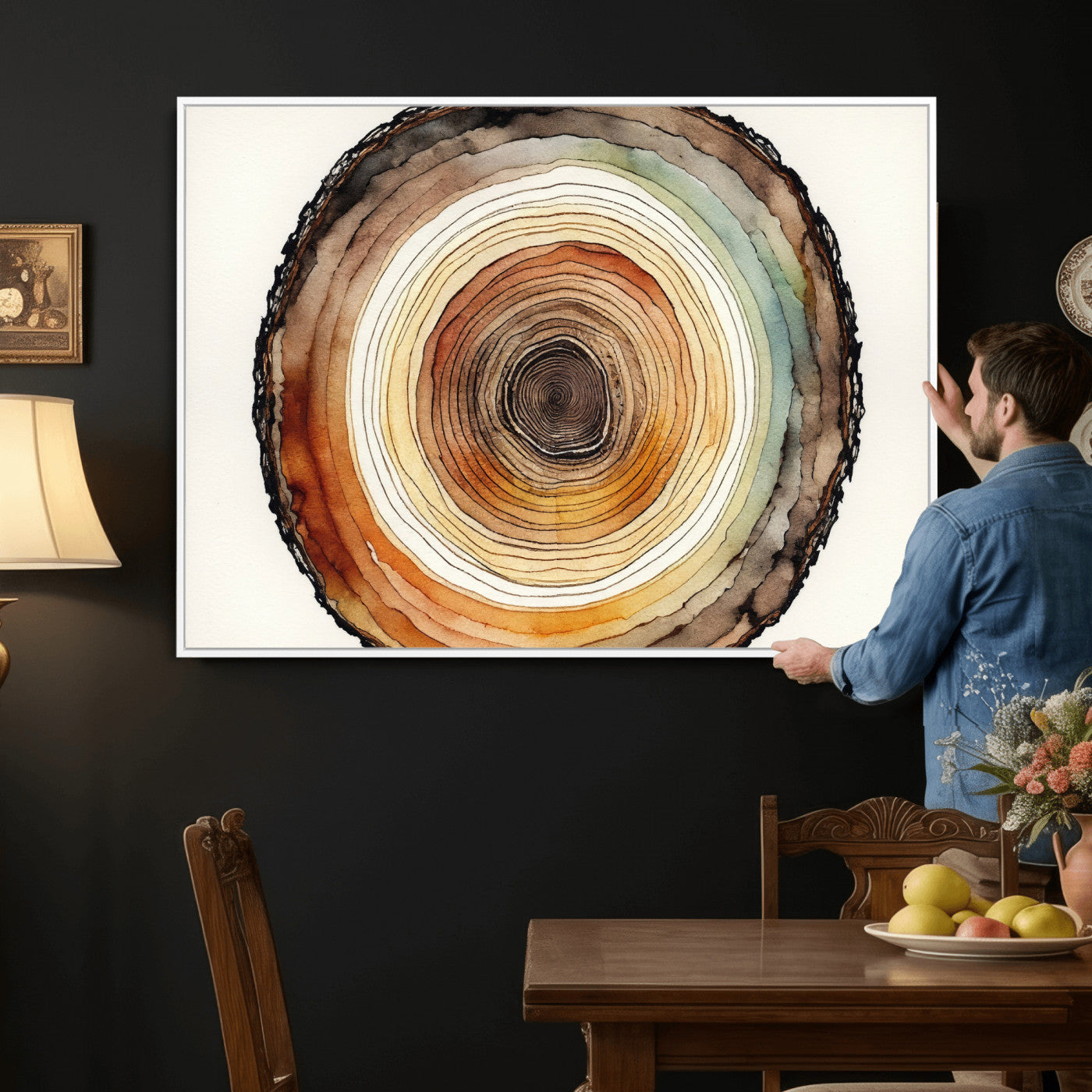 13719680-MGV-CV-36X24 - Natural Wood Slice Wall Art Canvas Print, Tree Ring Wall Art, Framed Abstract Nature Wall Decor, Earth Tone Statement Canvas Print