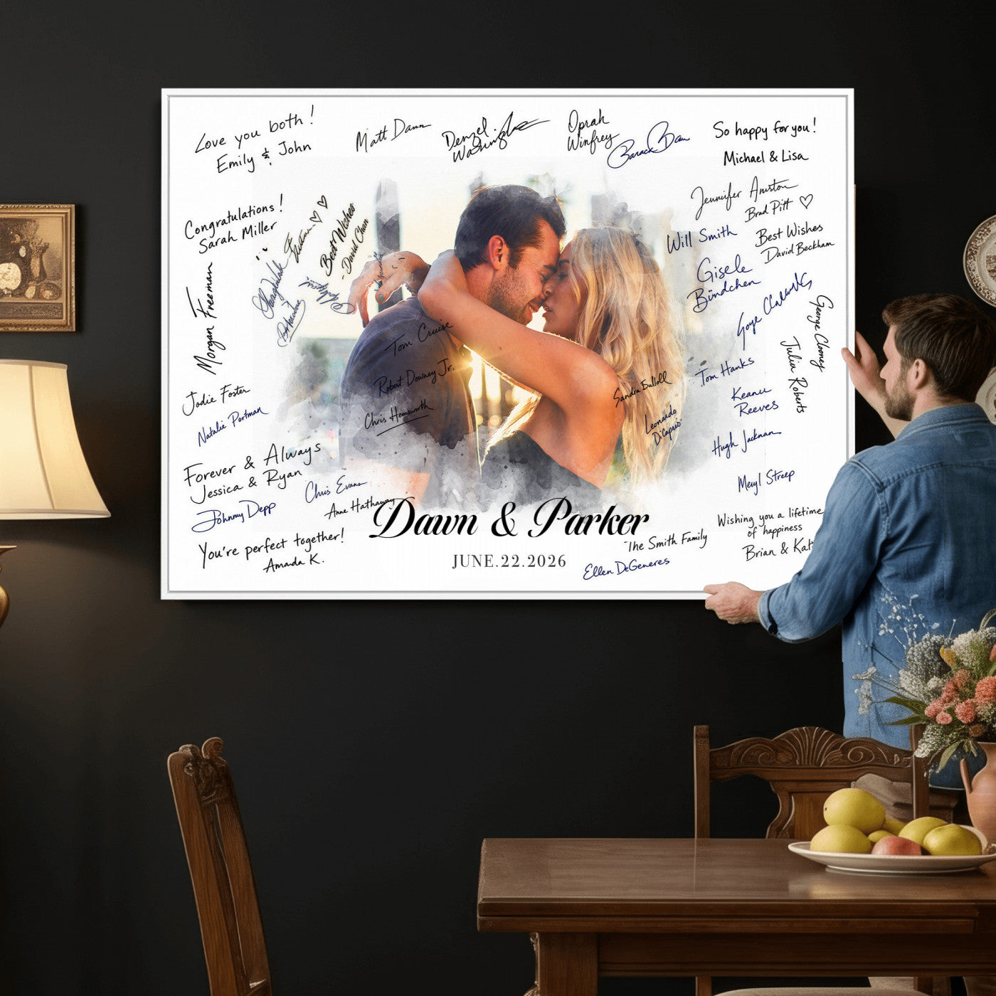 14788122-MGV-CV-36X24 - Wedding Guest Book Alternative Wall Art Canvas Print, Personalized Wedding Signature Poster, Custom Couple Photo Guestbook Canvas, Bridal Shower Reception Decor