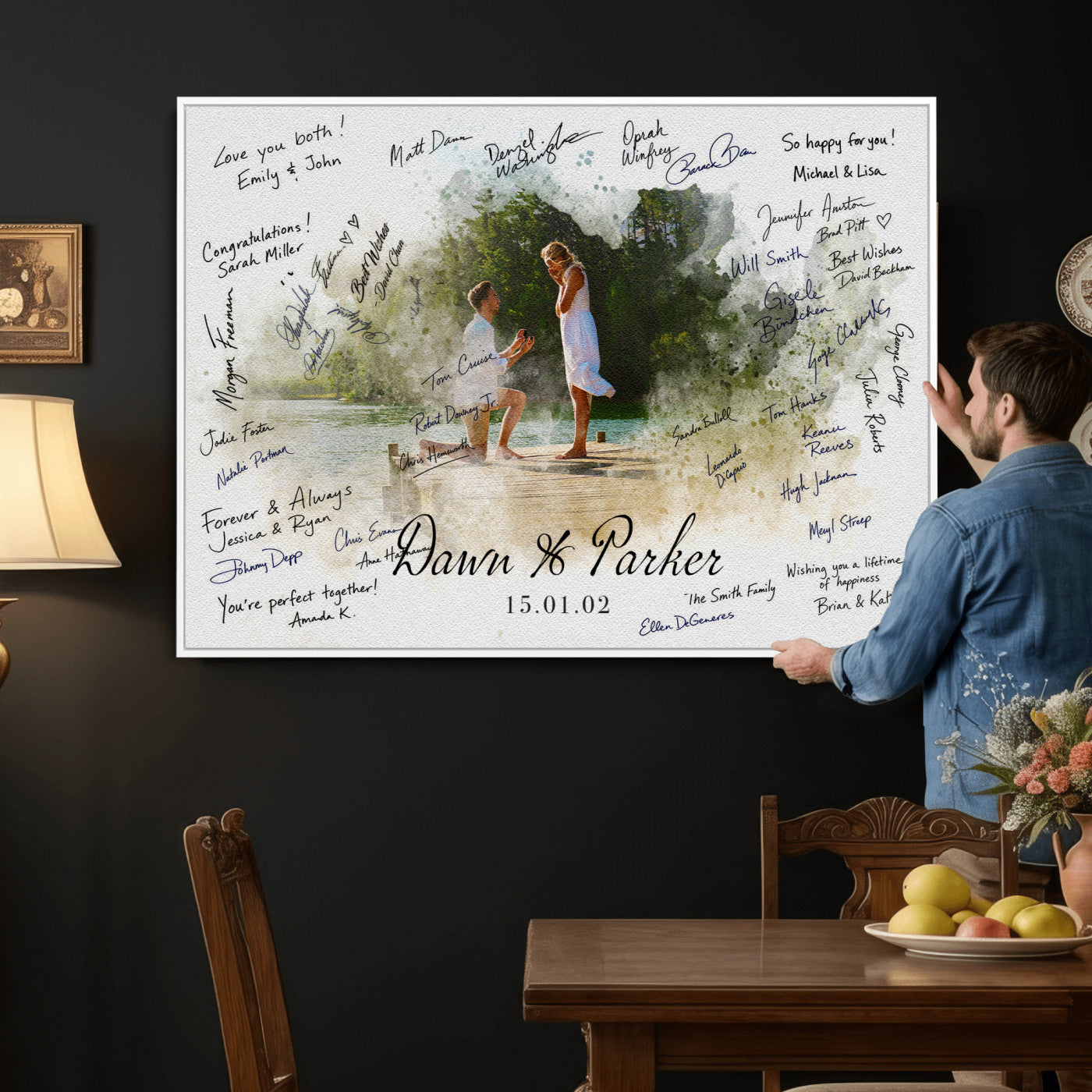 14326128-MGV-CV-36X24 - Wedding Guest Book Alternative Wall Art Canvas Print, Personalized Wedding Signature Poster, Custom Couple Photo Guestbook Canvas, Bridal Shower Reception Decor
