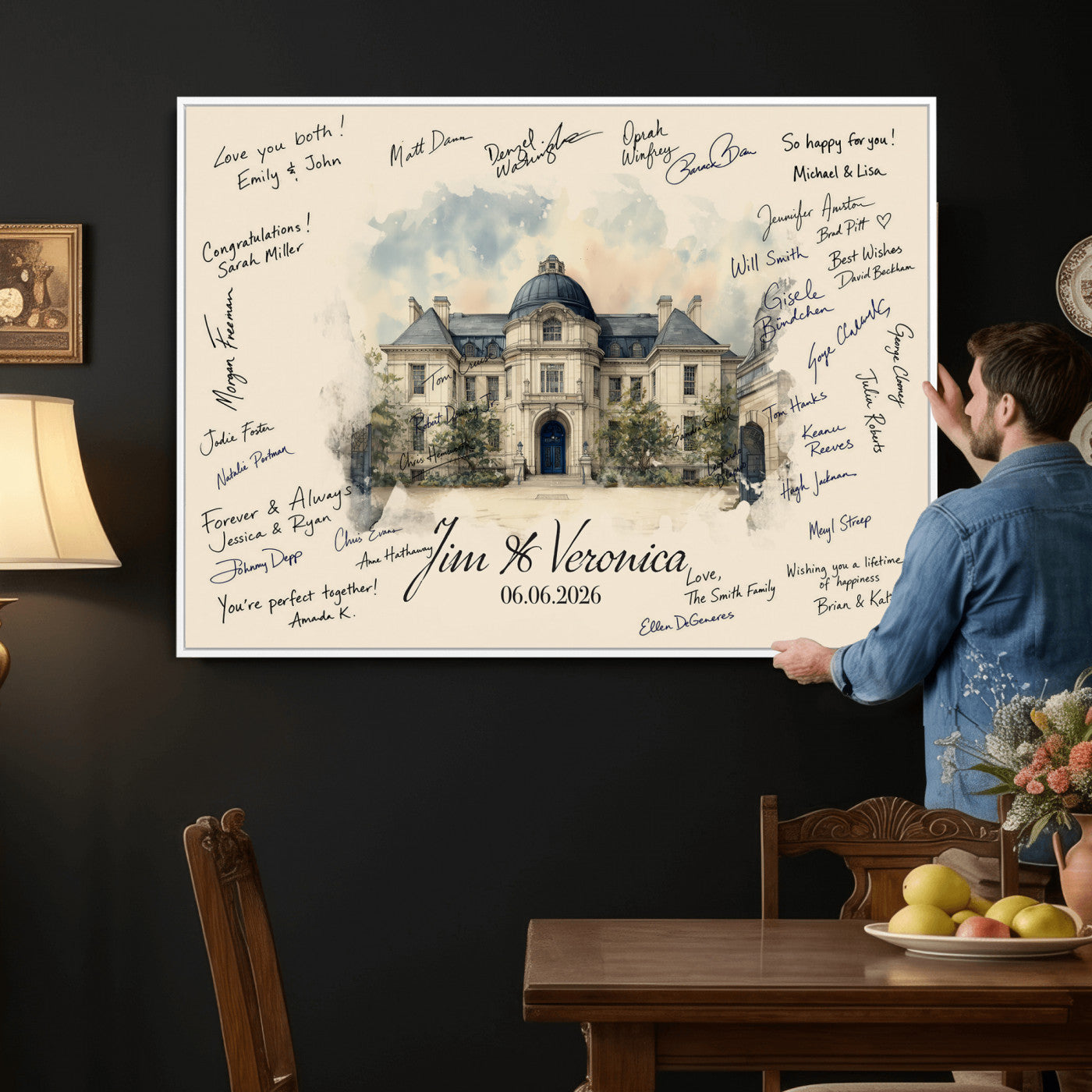 17002059-MGV-CV-36X24 - Wedding Guest Book Alternative Wall Art Canvas Print, Personalized Wedding Signature Poster, Custom Couple Photo Guestbook Canvas