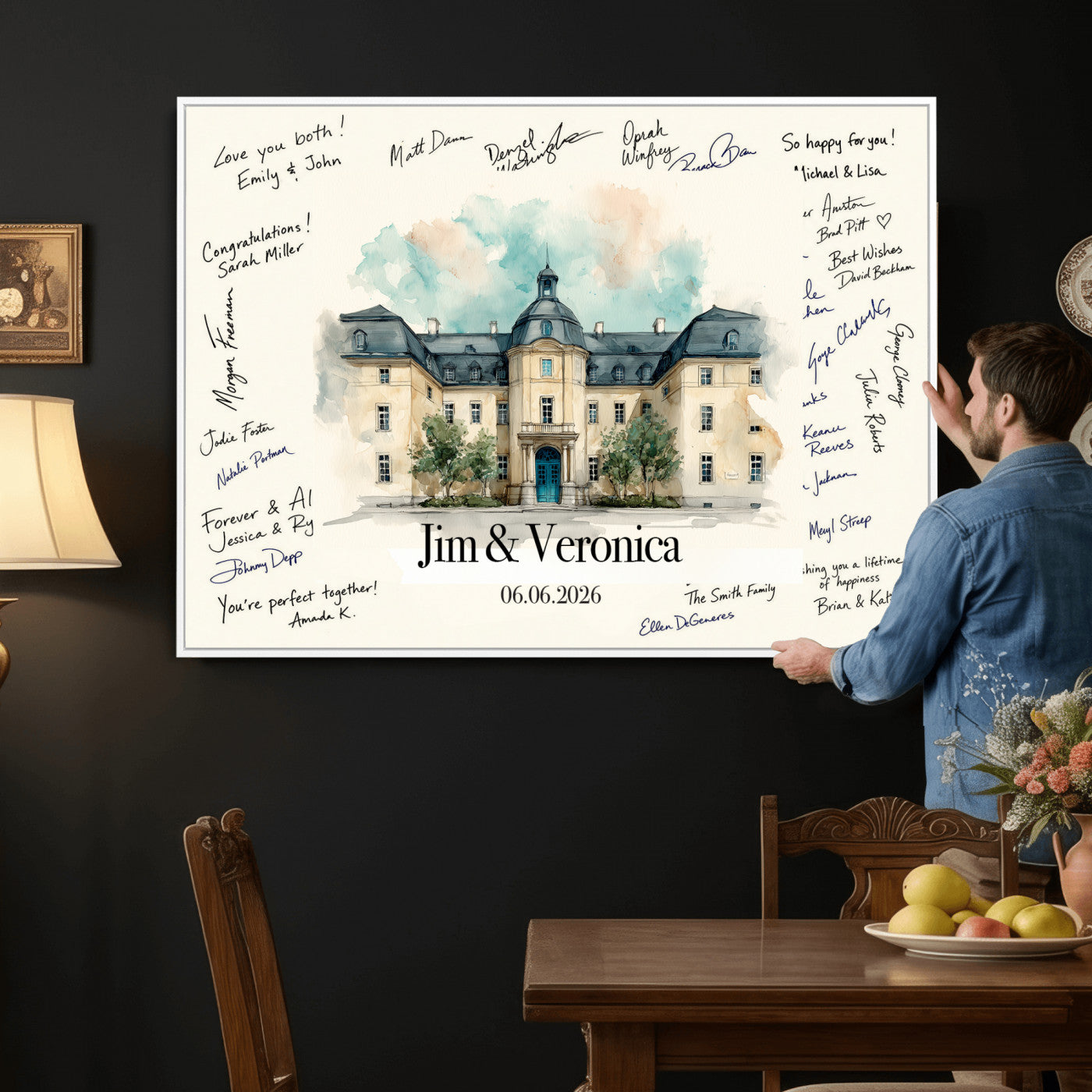 13409147-MGV-CV-36X24 - Wedding Guest Book Alternative Wall Art Canvas Print, Personalized Wedding Signature Poster, Custom Couple Photo Guestbook Canvas