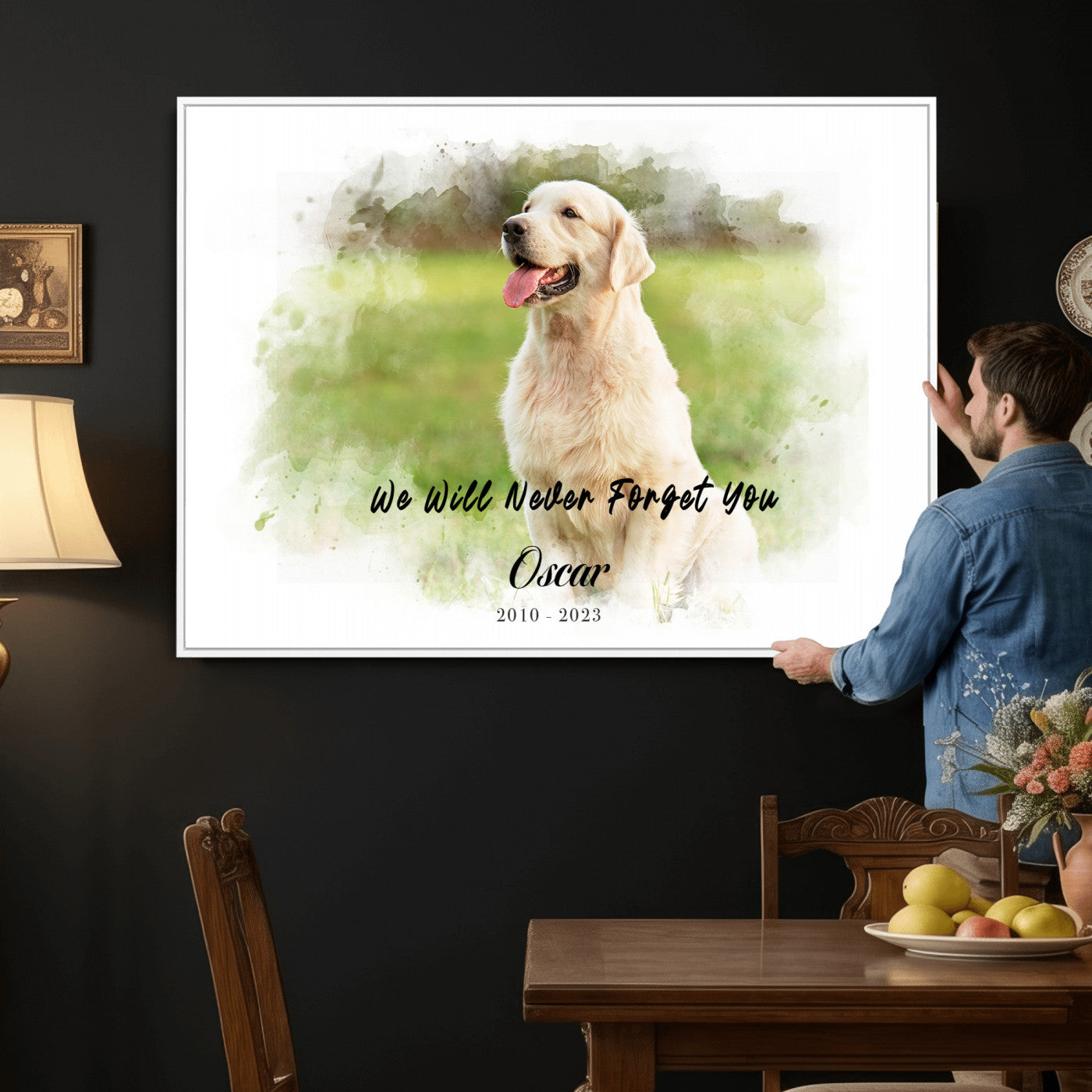 38460512-MGV-CV-36X24 - Pet Memorial Wall Art Canvas Print, Custom Dog Memorial Portrait, Personalized Angel Pet Loss Gift, Angel Wings Puppy Print
