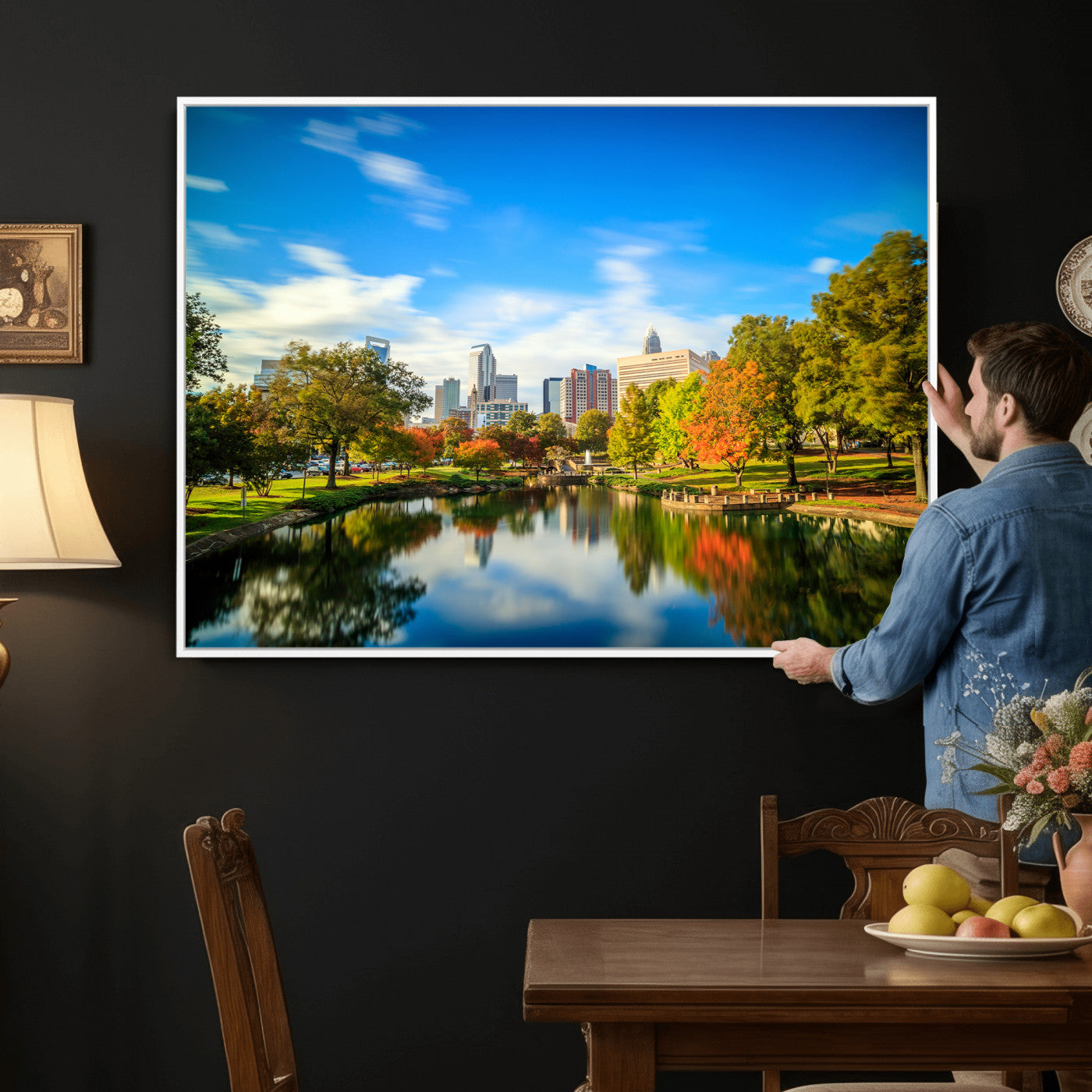 83254720-MGV-CV-36X24 - Charlotte Skyline Canvas Wall Art Print – North Carolina Cityscape Photography Print