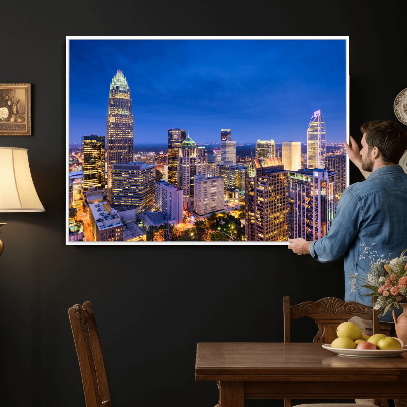 74382190-MGV-CV-36X24 - Charlotte Skyline Canvas Wall Art Print – North Carolina Cityscape Photography Print