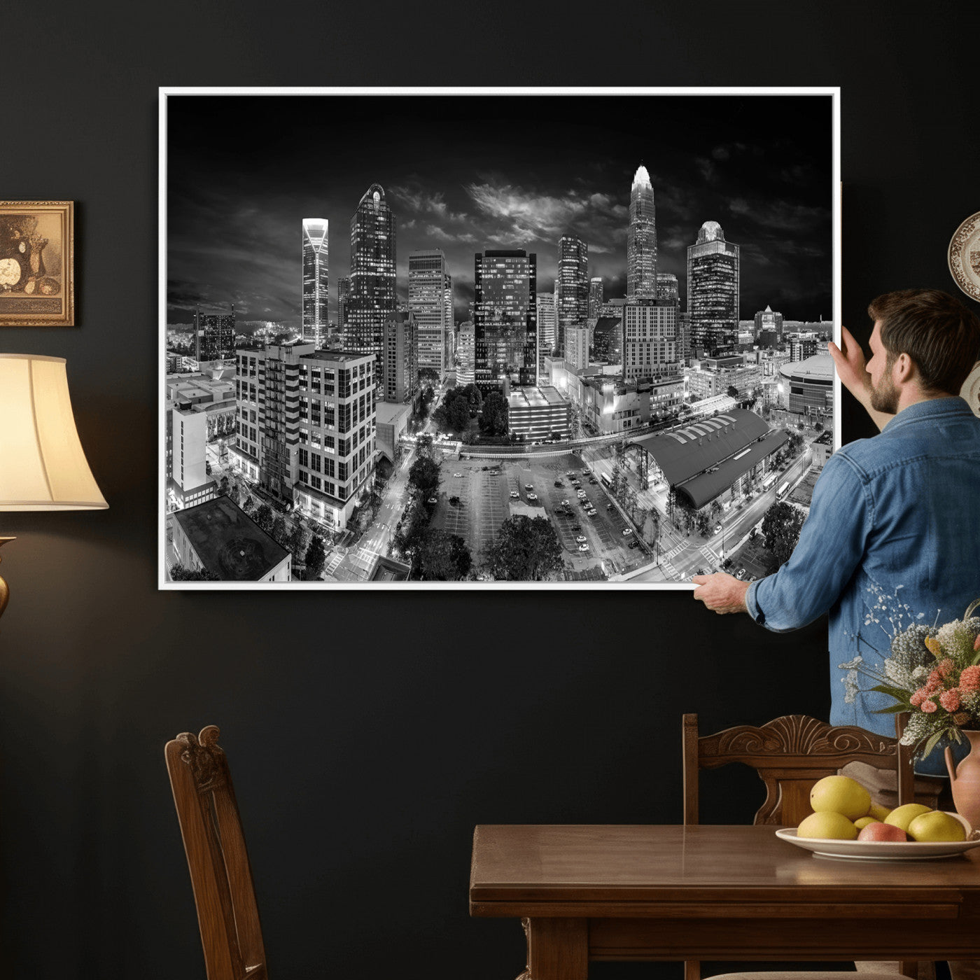 60105075-MGV-CV-36X24 - Charlotte Skyline Canvas Wall Art Print – North Carolina Cityscape Photography Print