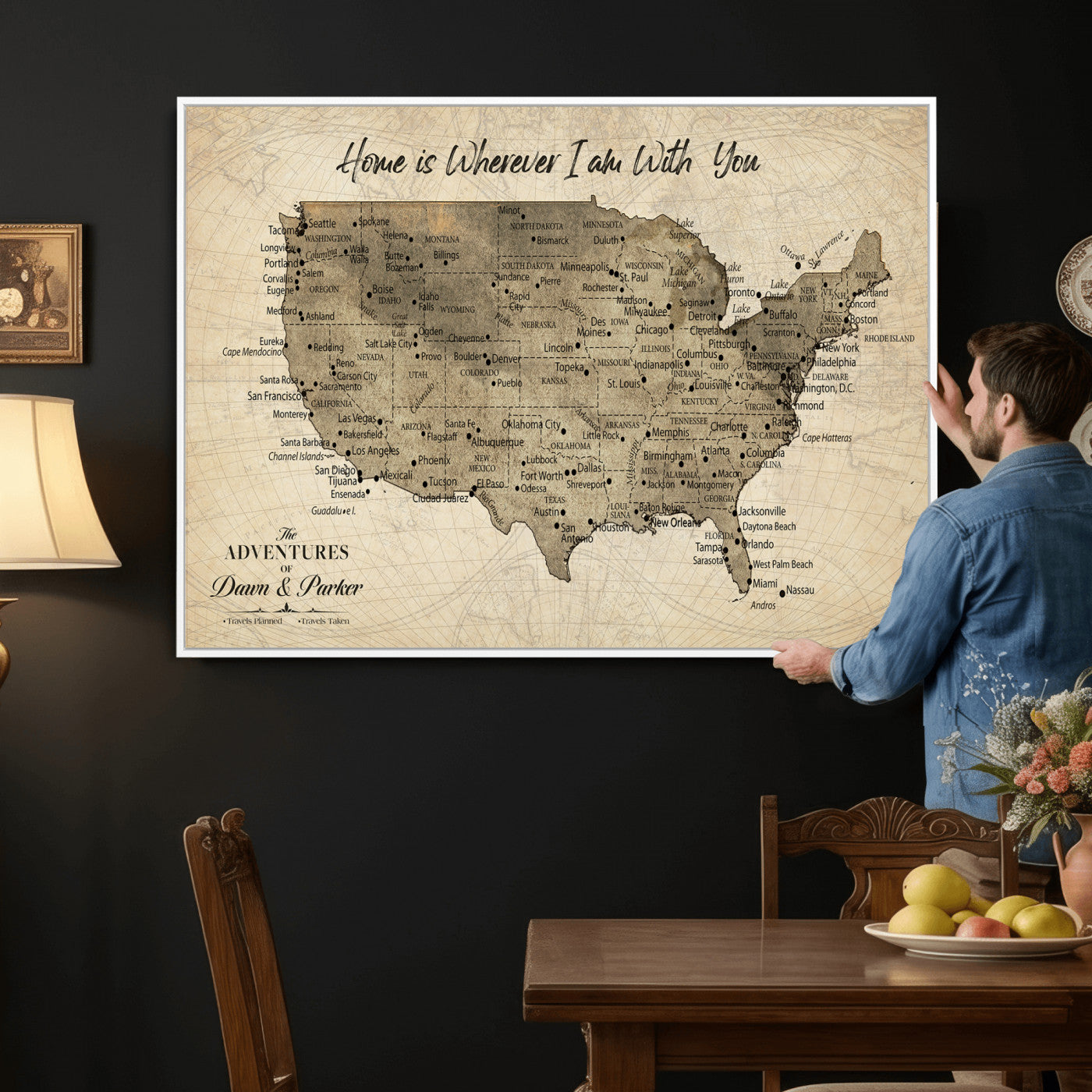 19102499U-MGV-CV-36X24 - Personalized USA Push Pin Travel Map Canvas for Adventure Wall Decor