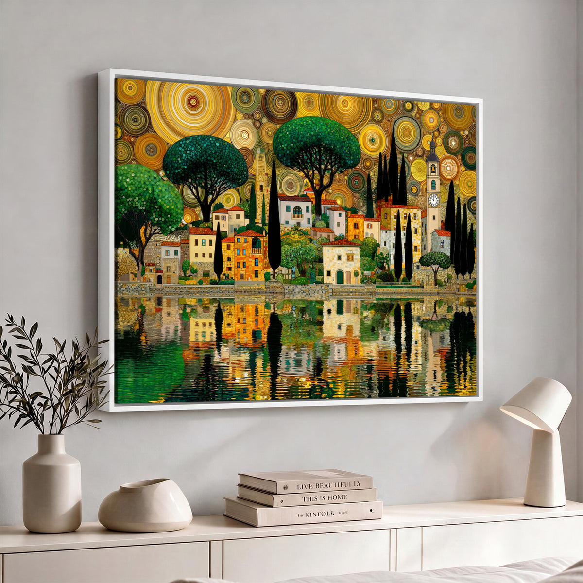 93010897-MGV-CV-36X24 - Gustav Klimt Golden Cityscape Wall Art Canvas Print,