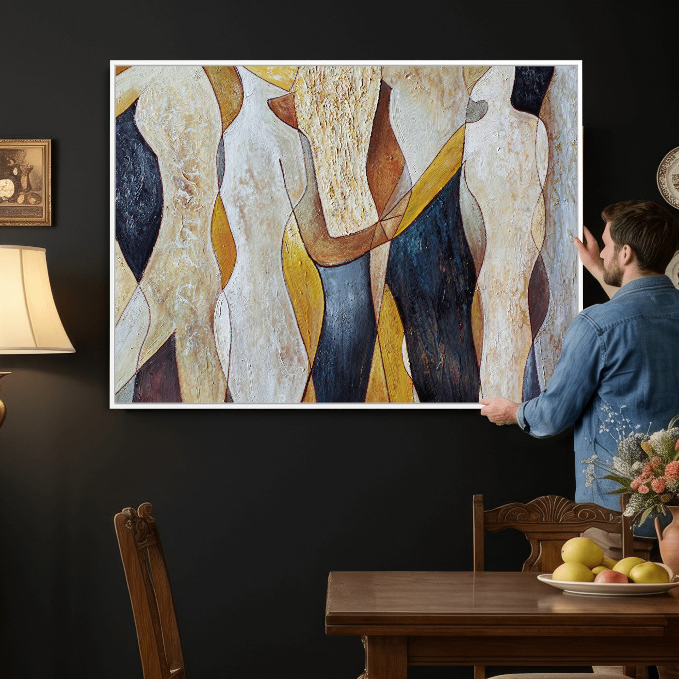 96079939-MGV-CV-36X24 - Mid Century Modern Figurative Canvas Wall Art Abstract Cubist Painting Print
