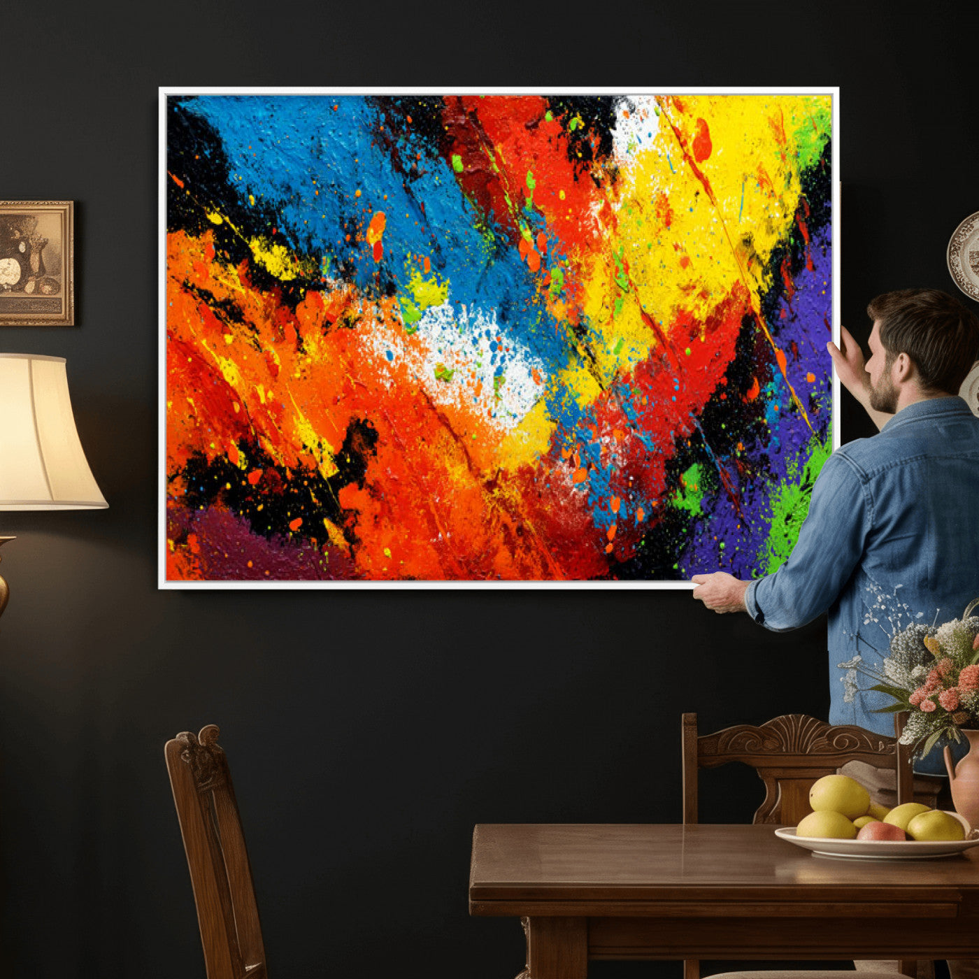 74888753-MGV-CV-36X24 - Vibrant Blue Abstract Canvas Wall Art Colorful Impasto Oil Painting Print