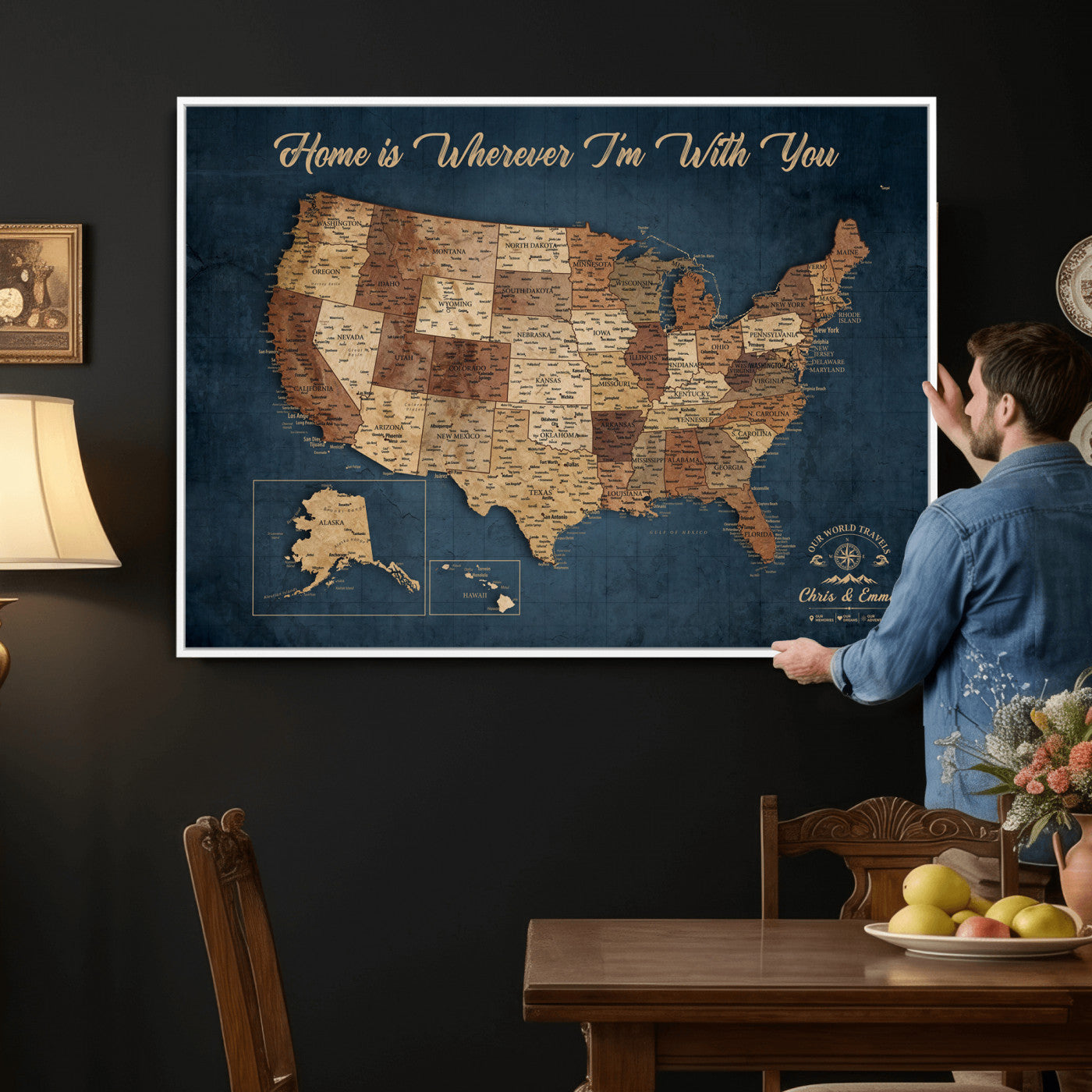 87620242N-MGV-CV-36X24 - Personalized USA Push Pin Travel Map Wall Art Canvas Print | Custom United States Map, Push Pin Map - USA Bucket List Map
