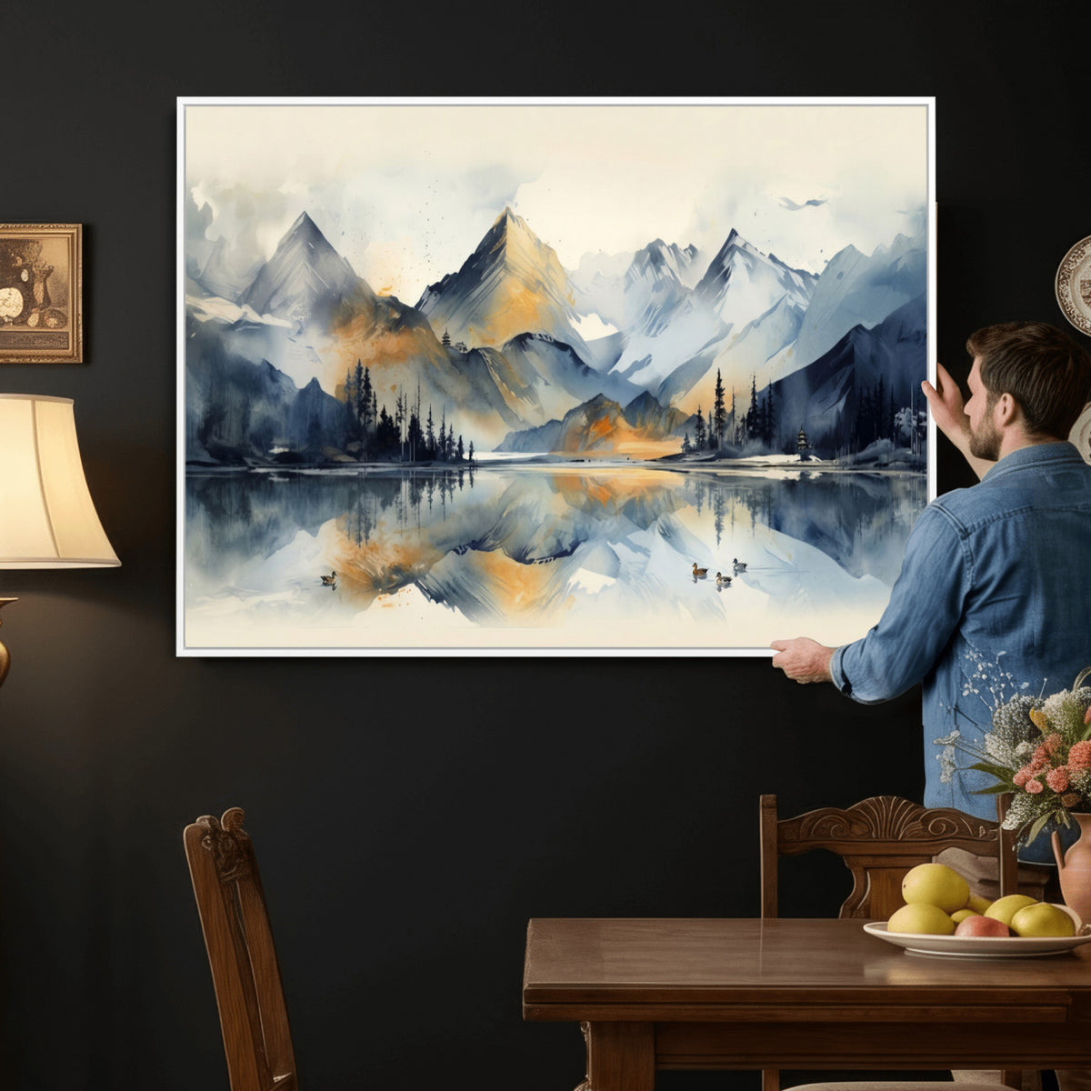 10196184T-MGV-CV-36X24 - Abstract Lake Mountain Wall Art Canvas Print