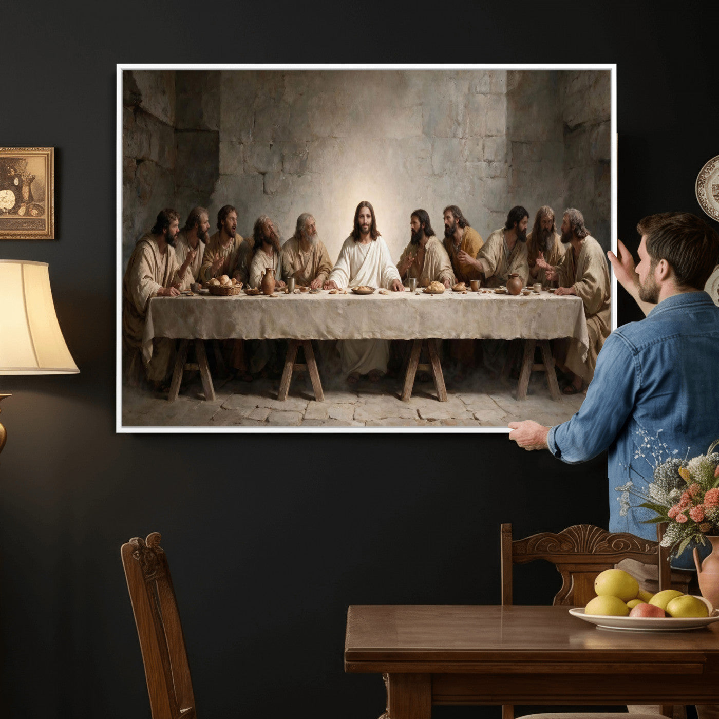 69633087-MGV-CV-36X24 - The Last Supper of Jesus Christ Wall Art Canvas Print - Classical Christian Faith Home Decor