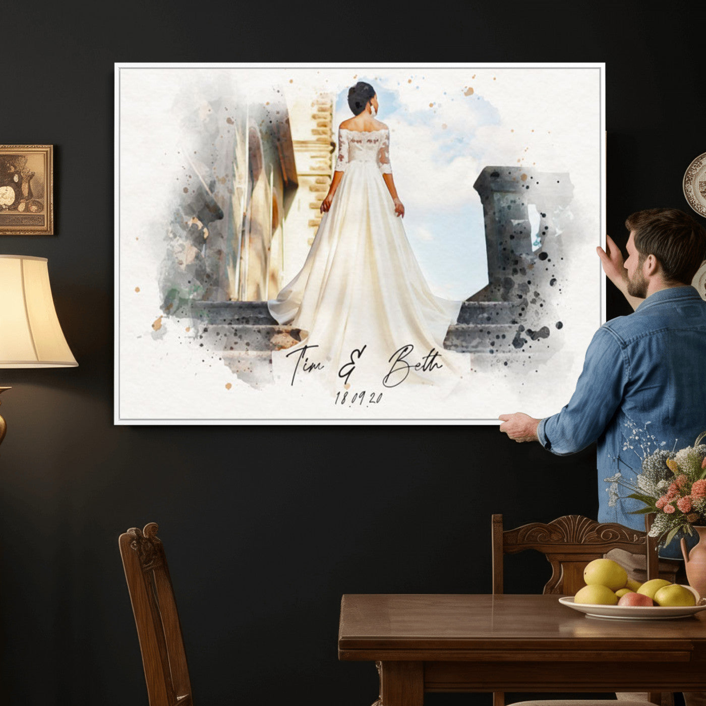 22778251-MGV-CV-36X24 - Watercolor Couple Portrait from Photo, Custom Wedding Anniversary Gift for Wife Husband Parents, Engagement Gift for Friend, Custom Gift
