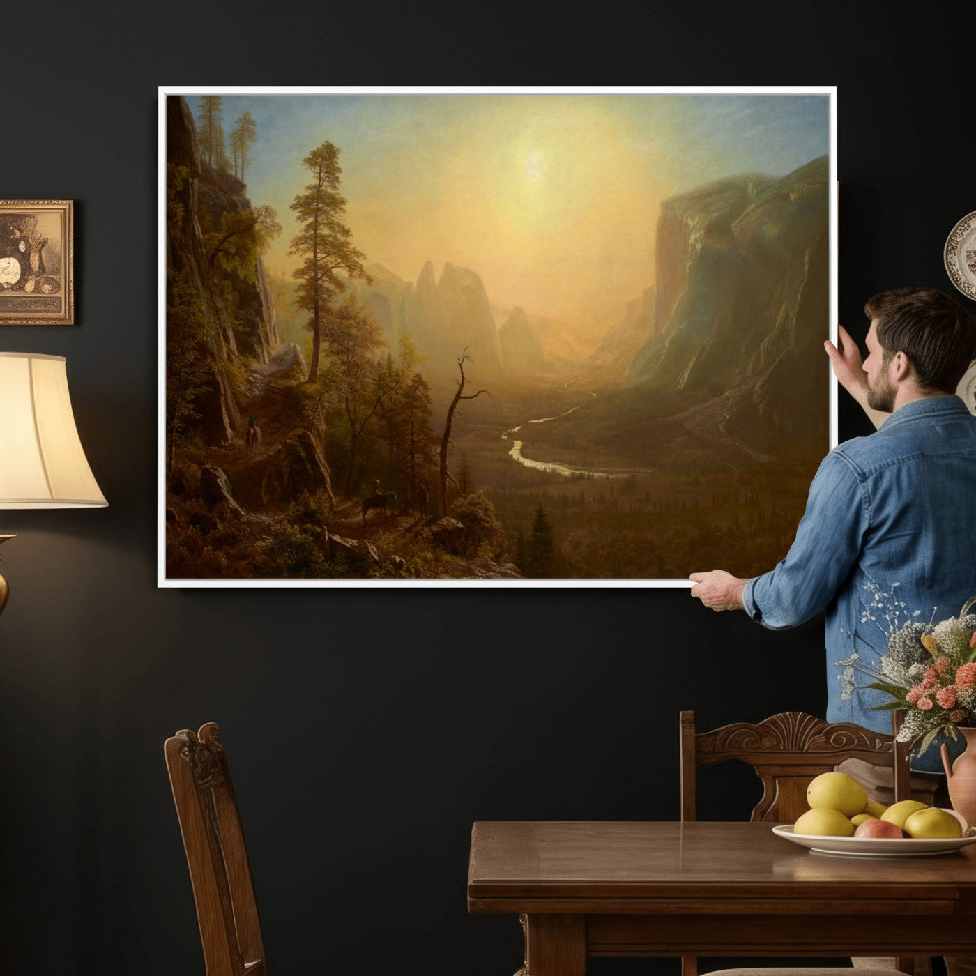32350988-MGV-CV-36X24 - Albert Bierstadt Among the Sierra Nevada California Yosemite Wall Art Canvas Print, Classic Fine Art Painting Print
