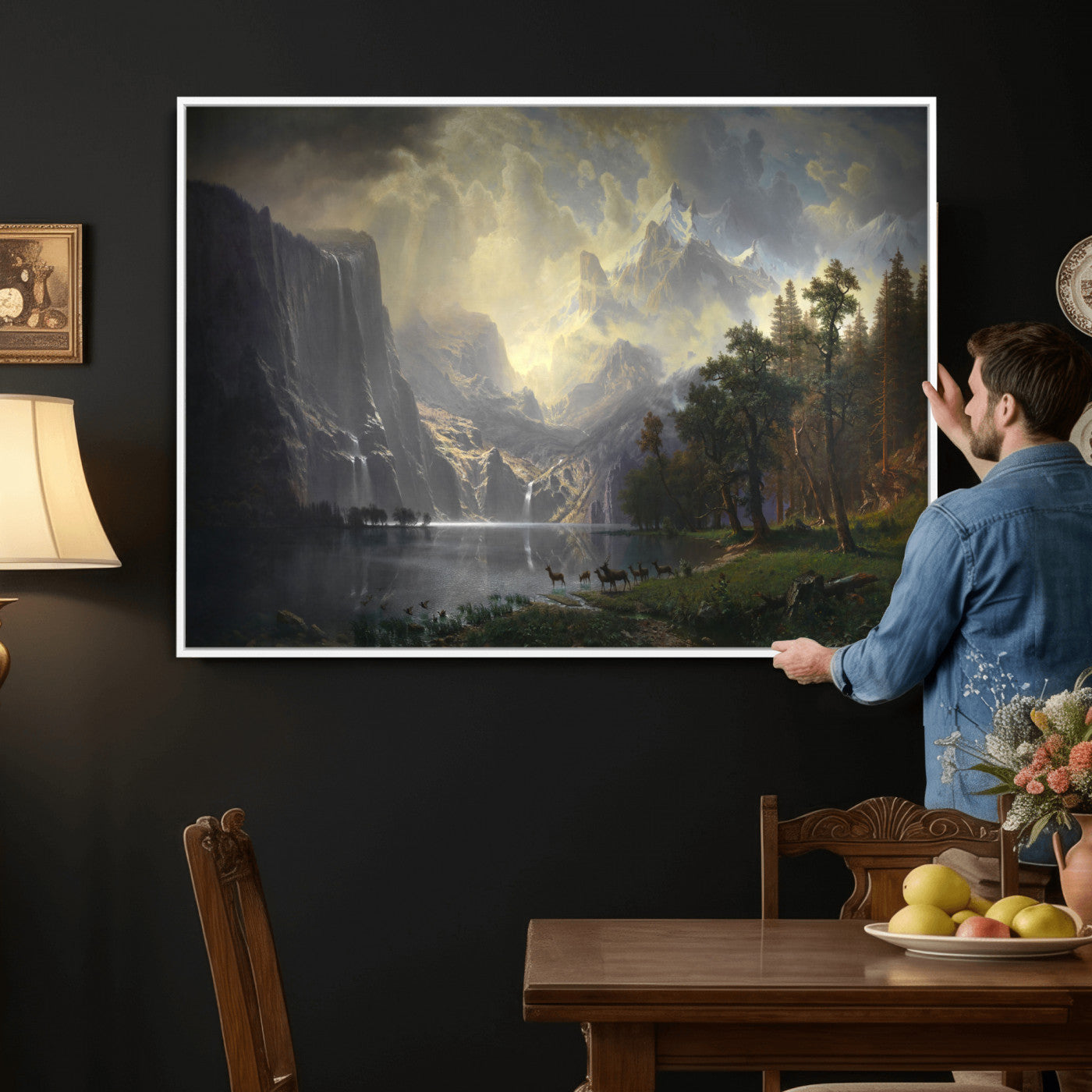 88679214-MGV-CV-36X24 - Albert Bierstadt Among the Sierra Nevada California Yosemite Wall Art Canvas Print, Classic Fine Art Painting Print