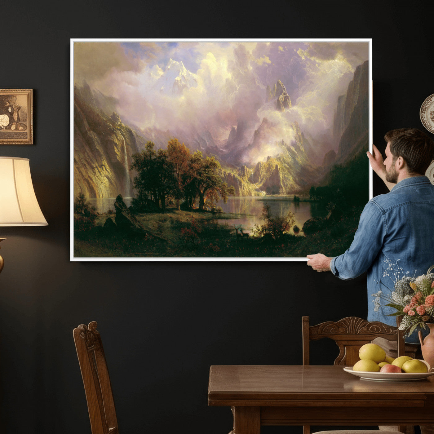 49189463-MGV-CV-36X24 - Albert Bierstadt Rocky Mountain Landscape Wall Art Canvas Print, Classic Fine Art Painting Print