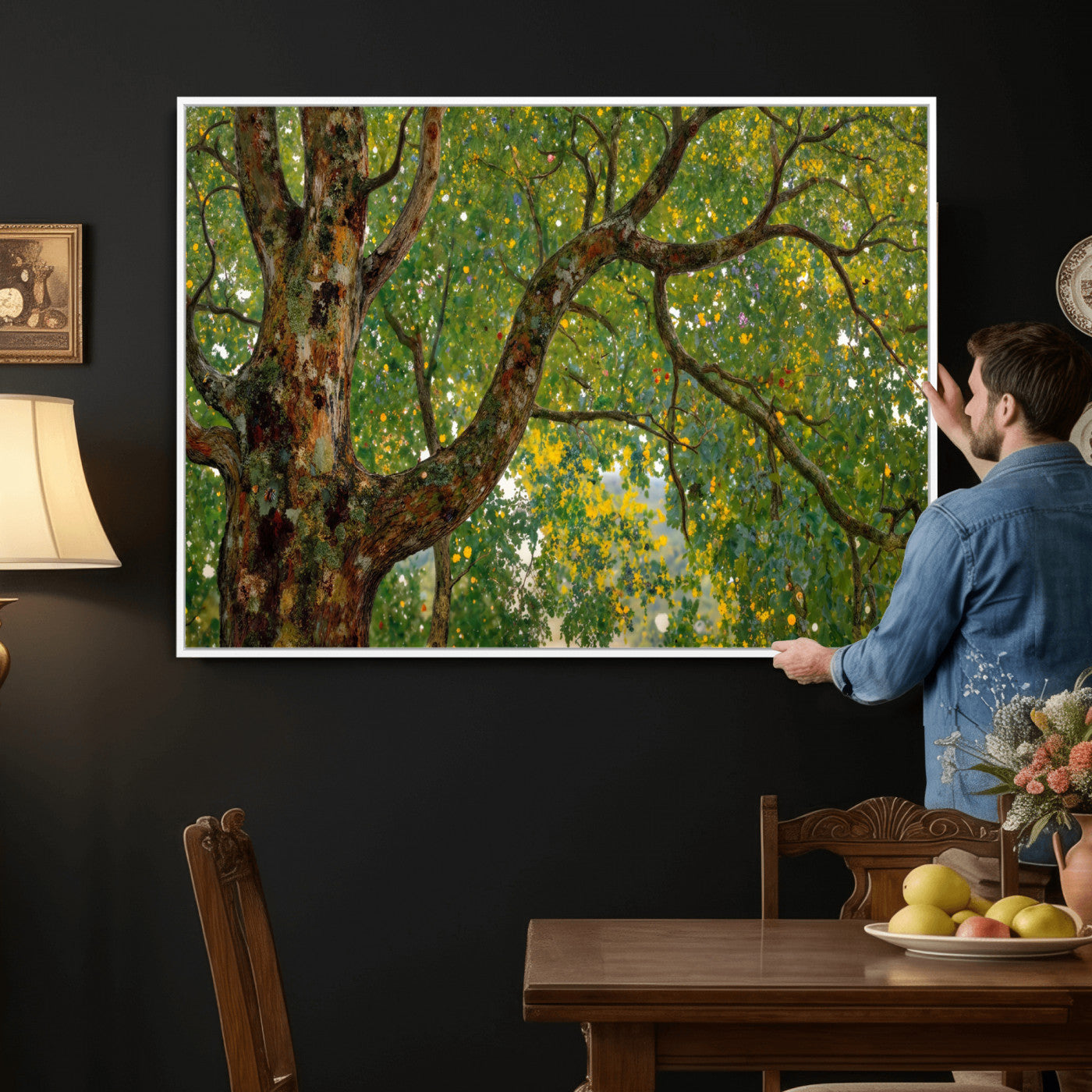 23663535-MGV-CV-36X24 - Vintage Summer Forest Green Tree Wall Art Canvas Print, Lush Leaves Impressionist Painting Print