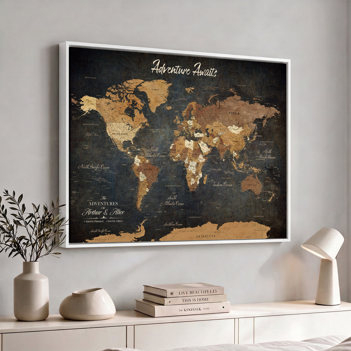 195425676576-MGV-CV-36X24 - Custom Push Pin World Map Canvas PRINT | Personalized Travel Tracker | Wedding Anniversary Gift