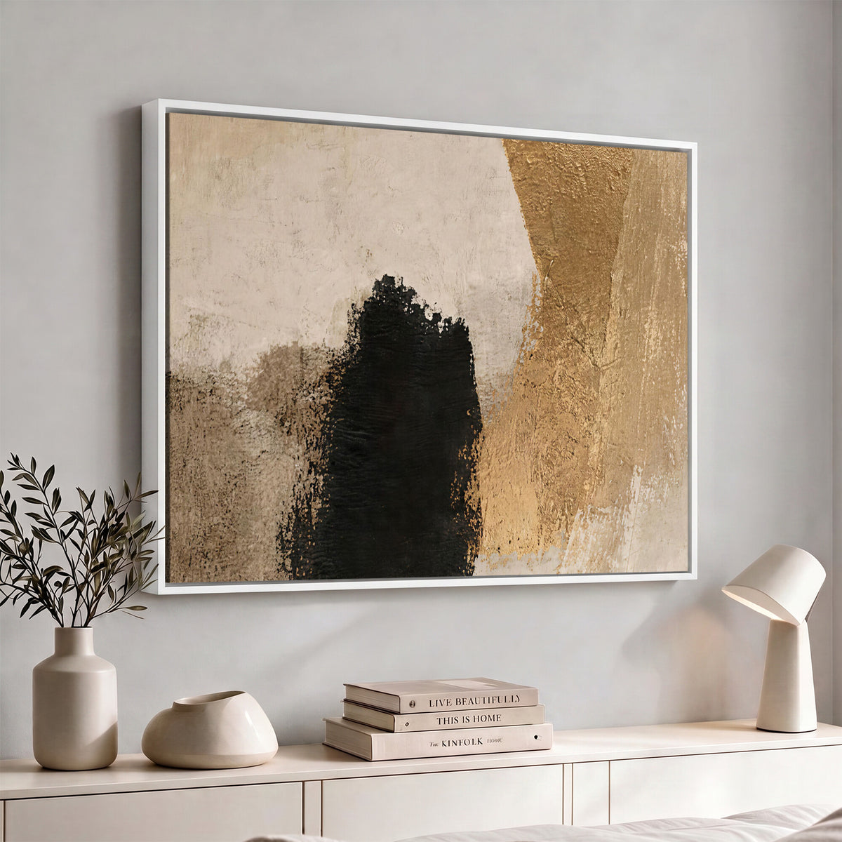 57715470-MGV-CV-36X24 - Modern Black Gold Abstract Canvas Wall Art Print, Luxury Fine Art Picture Print