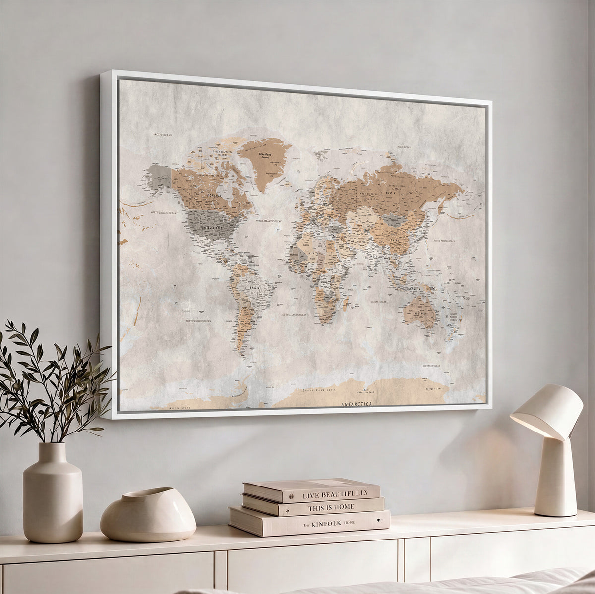18074626DD-MGV-CV-36X24 - Extra Large Framed Personalize Push Pin World Map Wall Art Canvas Print for Travel Tracking NEWMAP - 009