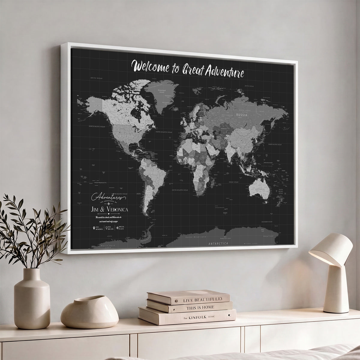 NEWMAP-21-MGV-CV-36X24 - World Map Wall Art Canvas Print, Modern Decorative Framed Map Artwork Prints for Living Room, Office, Bedroom Wall Decor