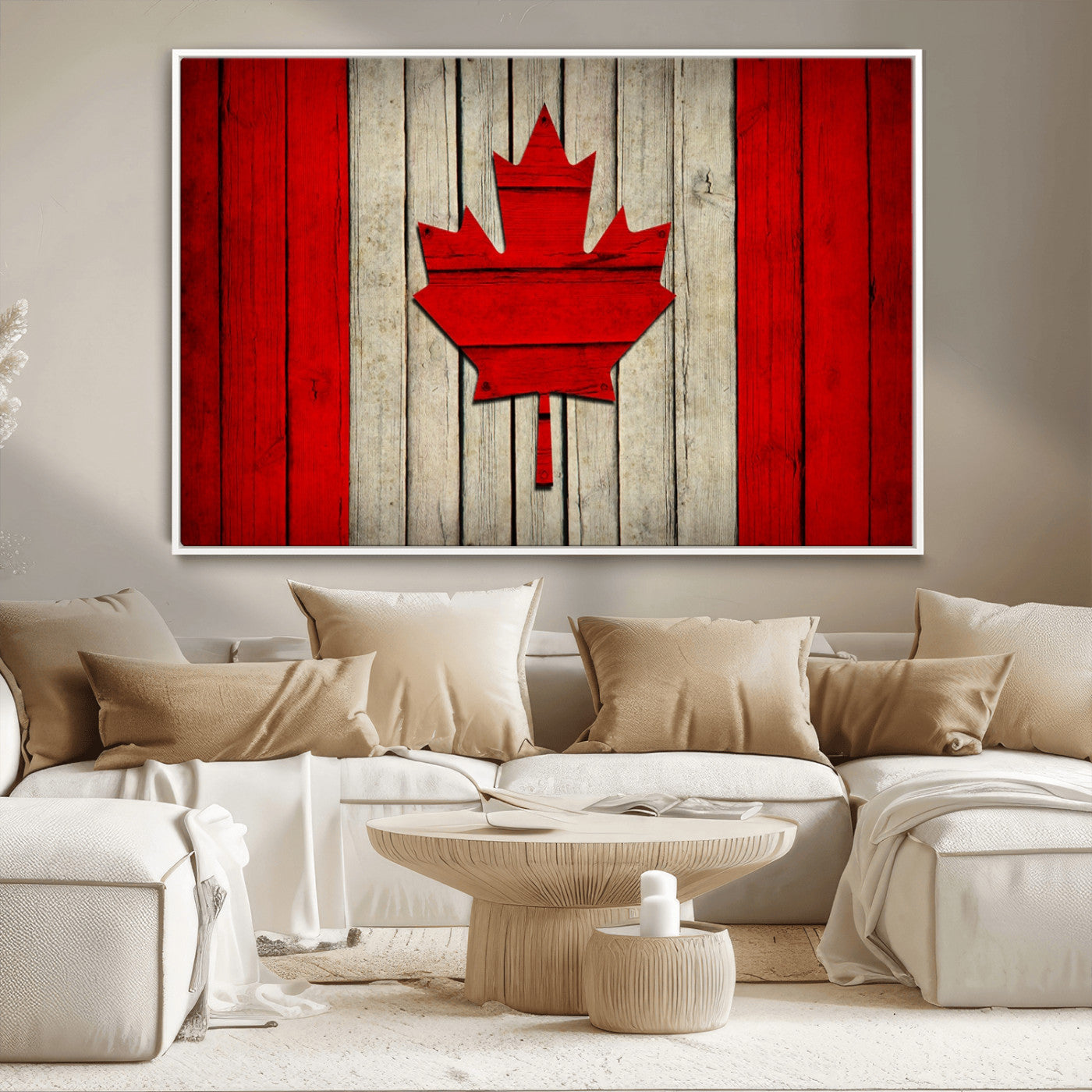 22674-MGV-FC-36X24_White-Rustic Canada Flag Wall Art – Framed Canadian Flag Canvas Print, Vintage Wood Texture Home or Office Decor