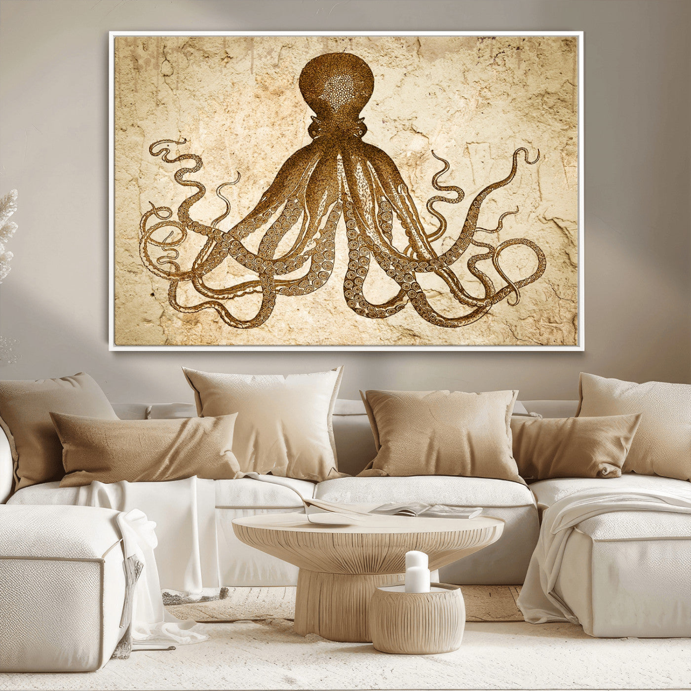 96154-MGV-CV-36X24-Sepia Octopus Wall Art Abstract Animal Canvas Print