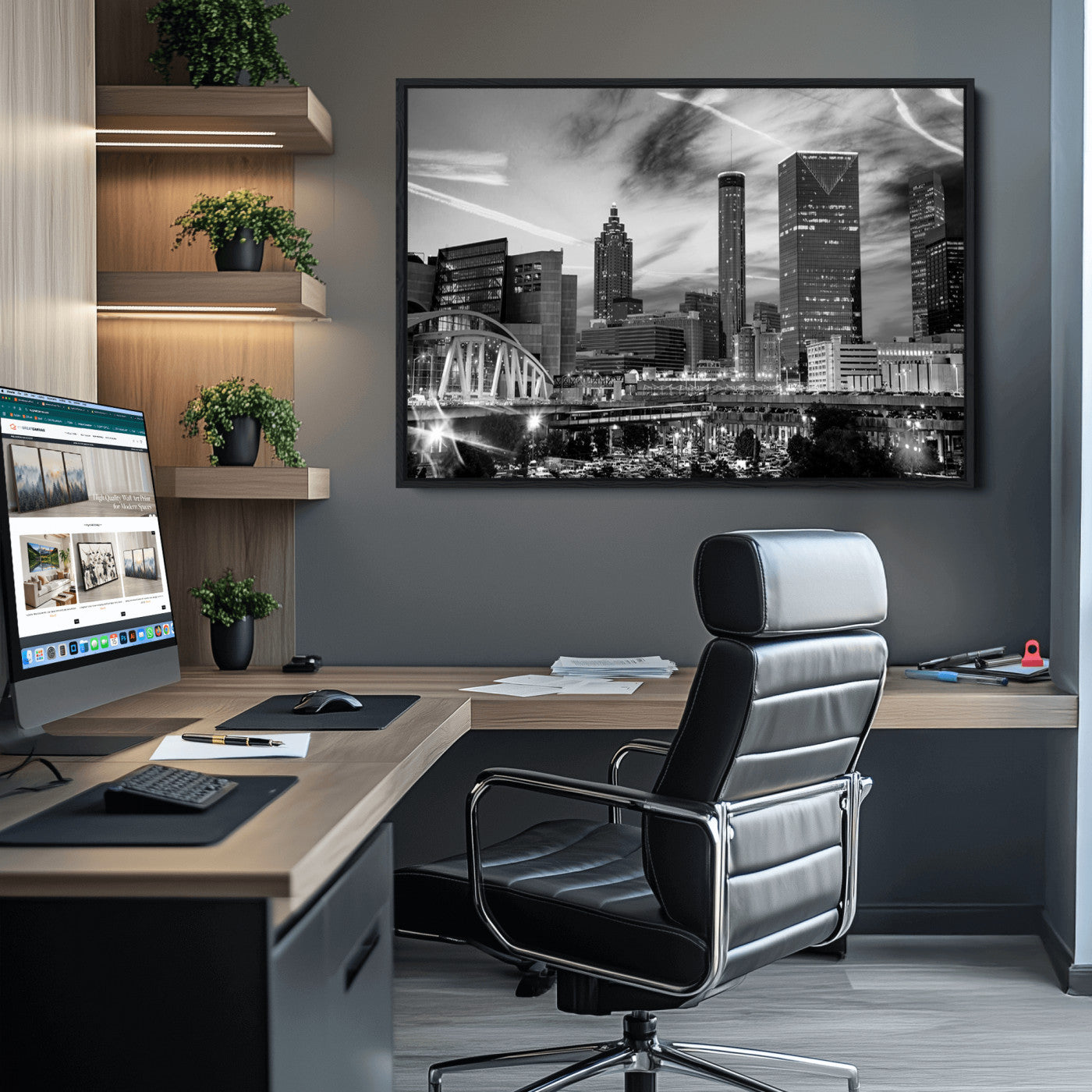 -Black and White Atlanta Wall Art Canvas Print