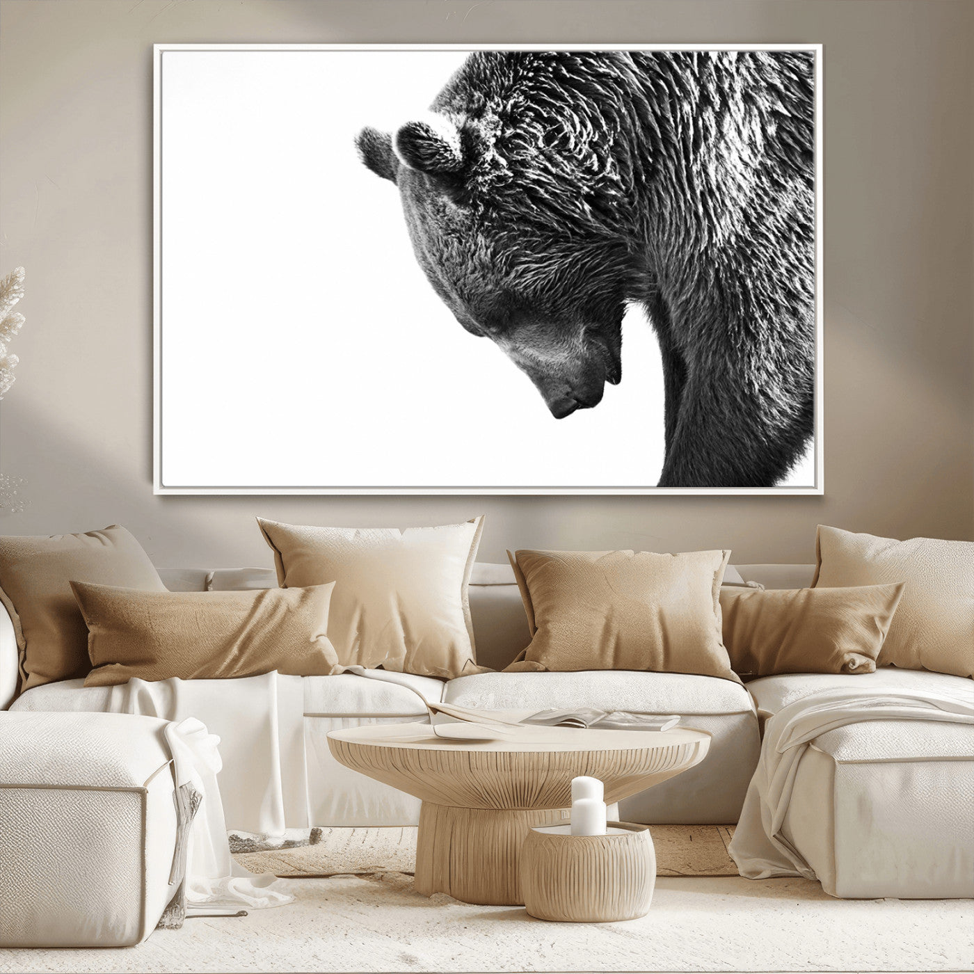 -Black and White Grizzly 399 Bear Canvas Print Wall Art | Large Wildlife Canvas Print for Living