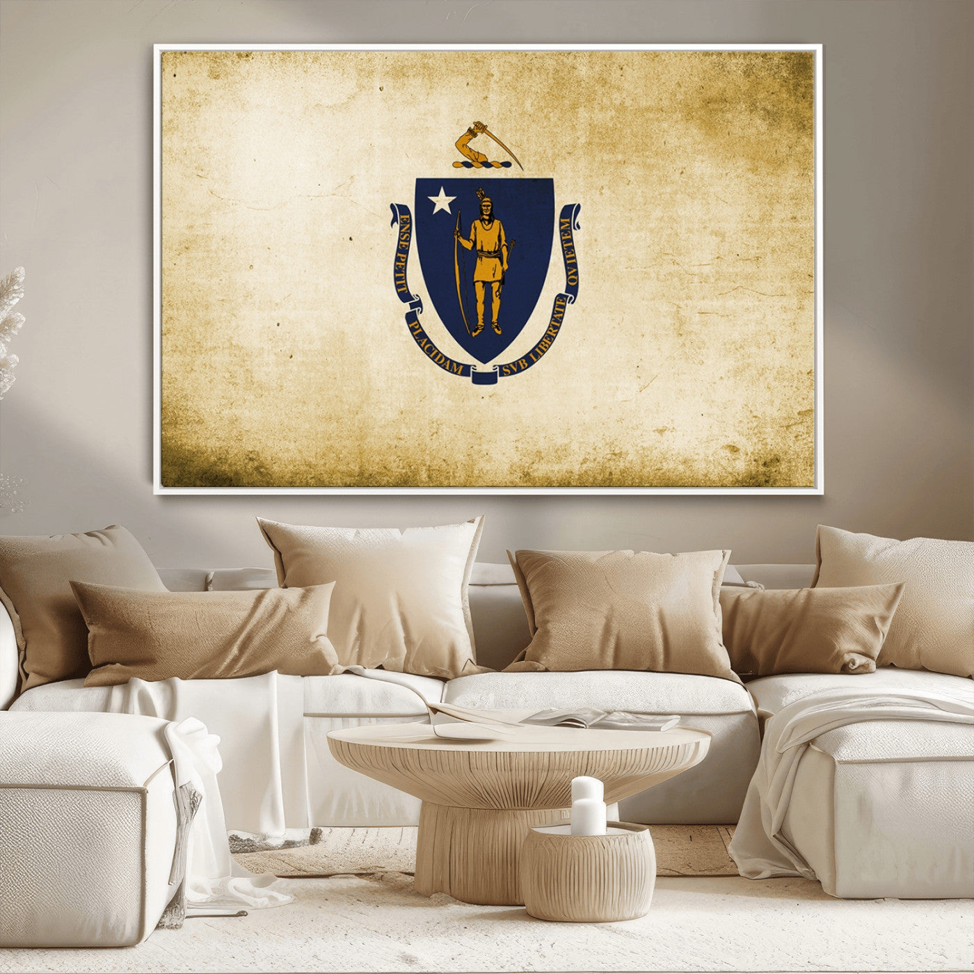 -Massachusetts Flag Wall Art Canvas Print