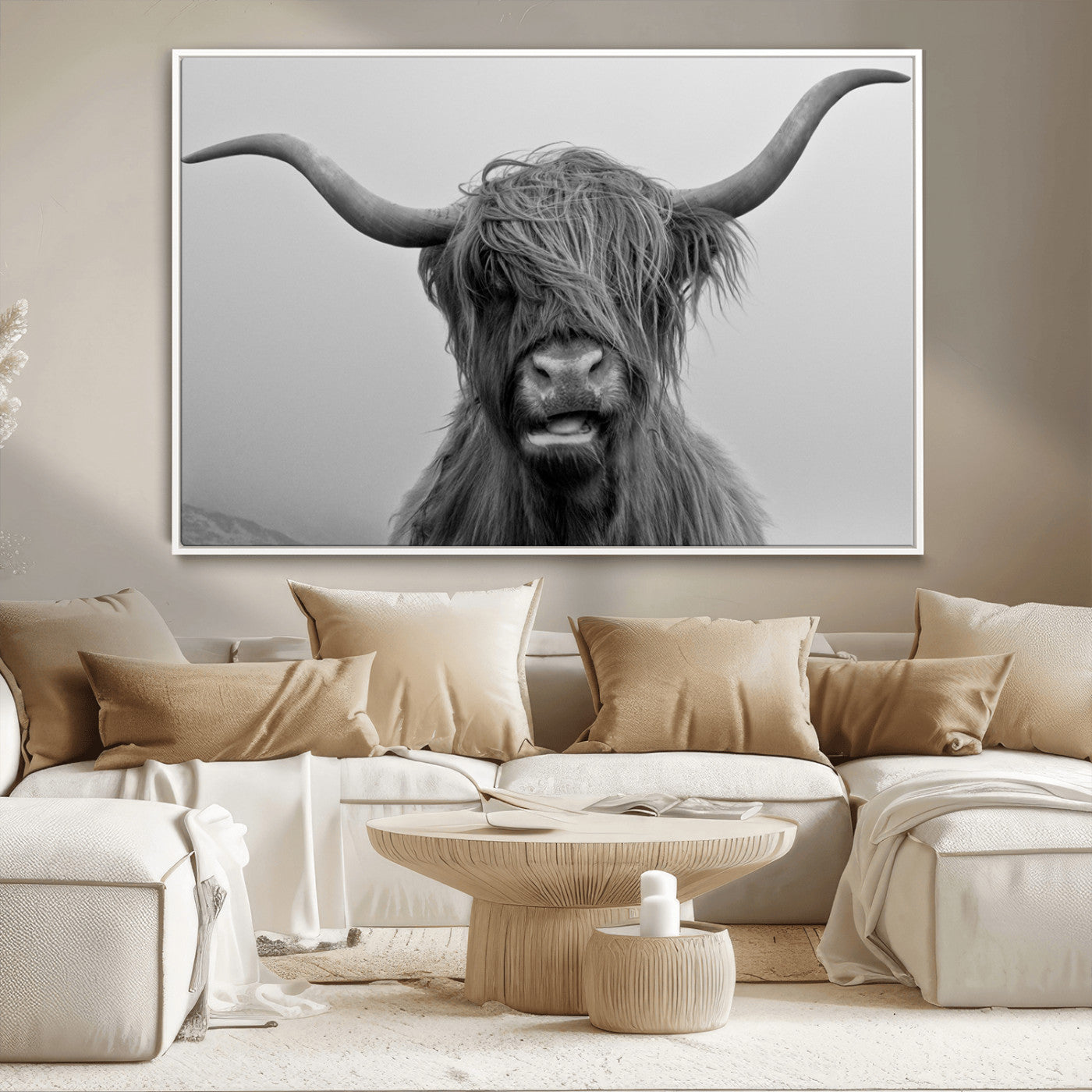 -Texas Cow Wall Art Canvas, Texas Longhorn Cattle Canvas Print