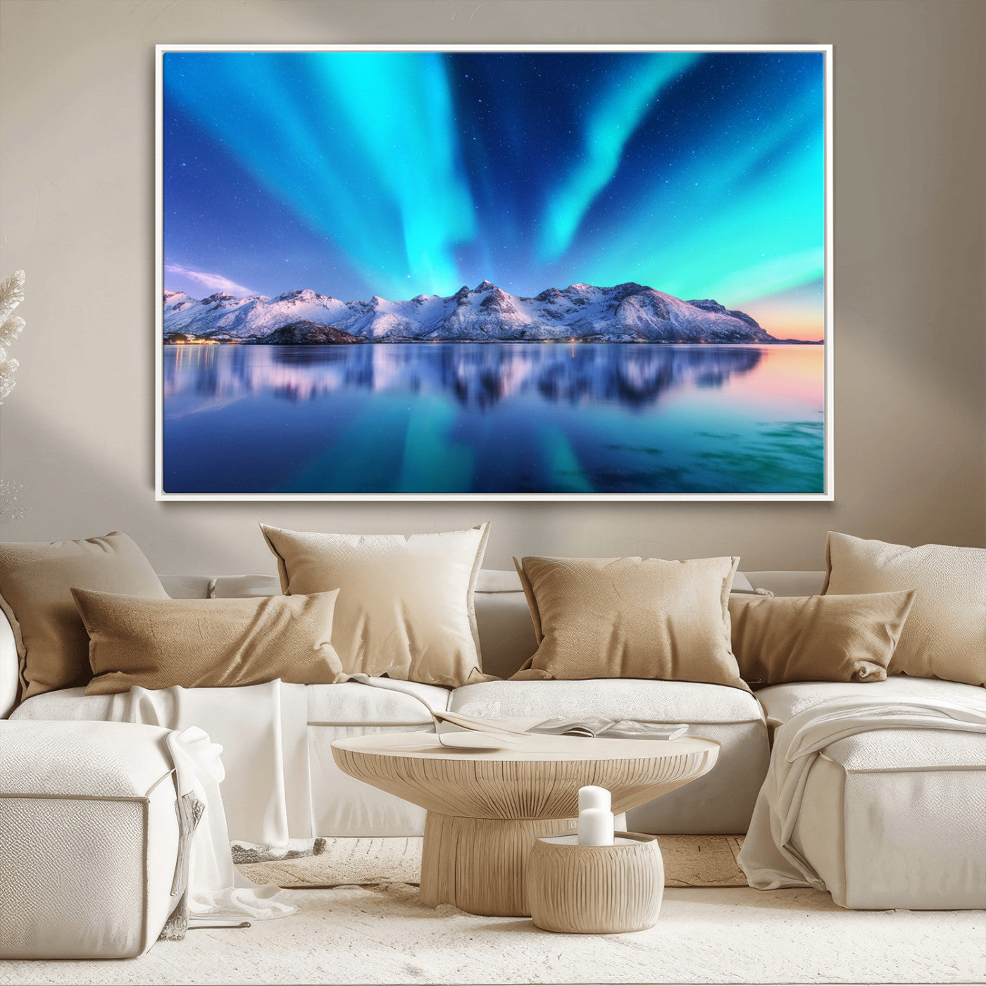 -Northern Lights above Mountain Wall Art, Northern Lights Wall Art Canvas Print