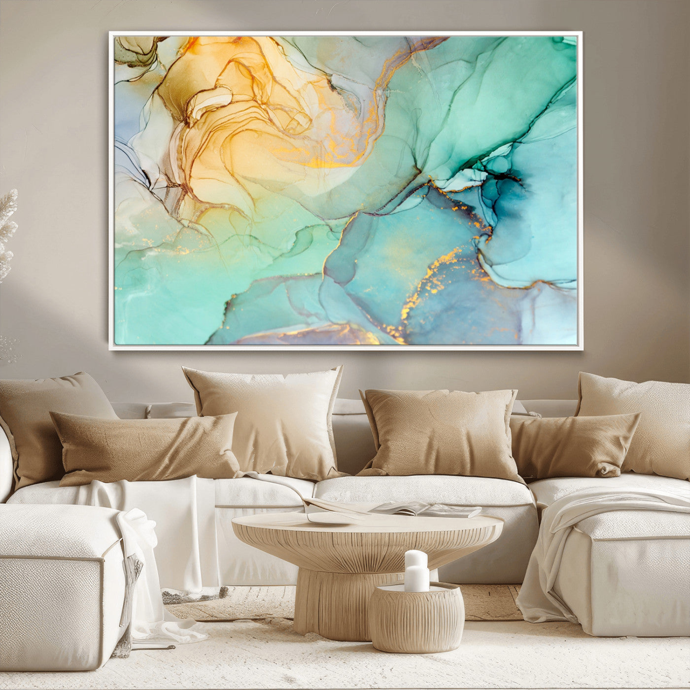 47242-MGV-CV-36X24-Green Marble Fluid Effect Wall Art Abstract Canvas Wall Art Print