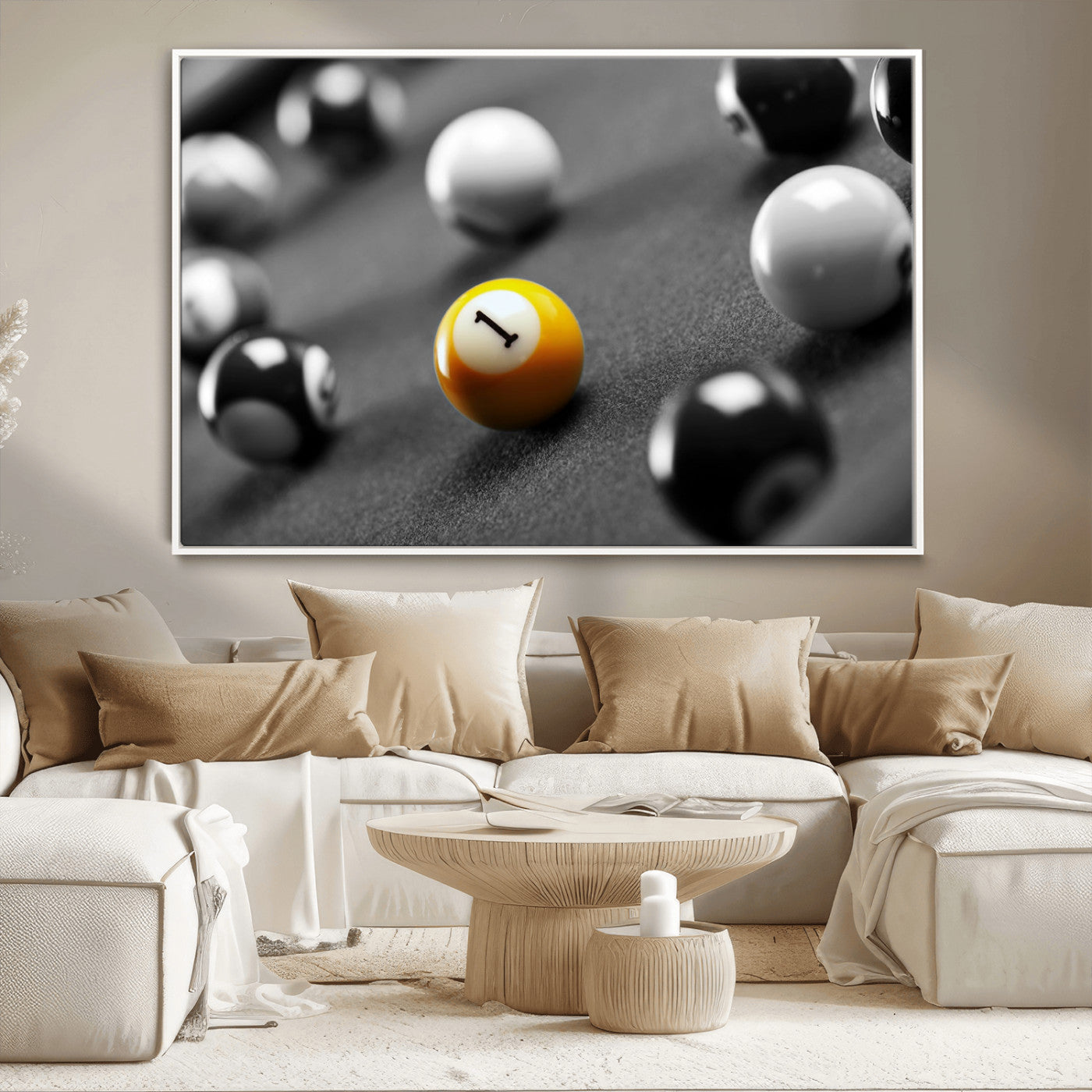-Wall Art Pool Table and Balls Canvas Print