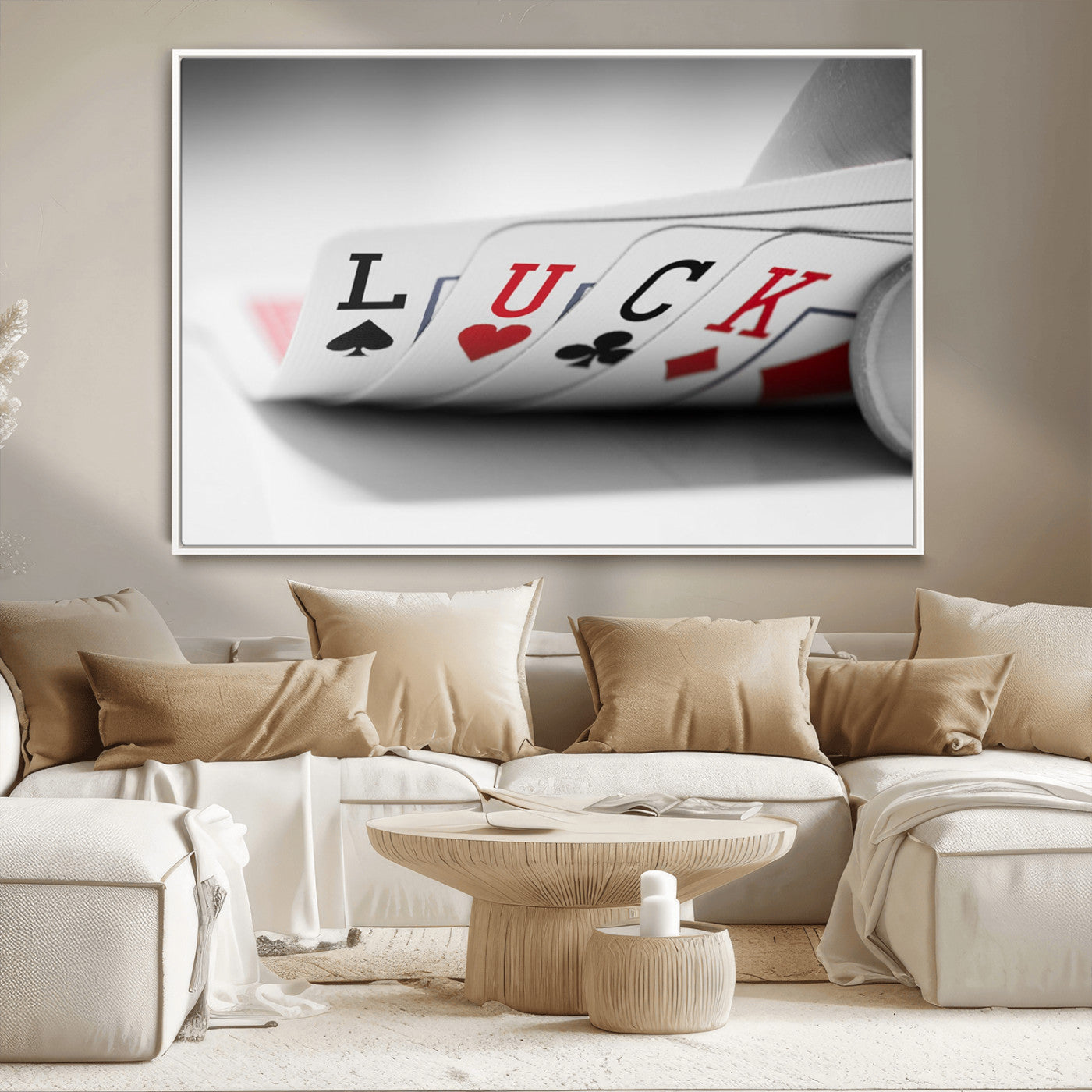 -Framed Luck Poker Cards Canvas – Modern Triptych Wall Art, Ready to Hang for Game Rooms