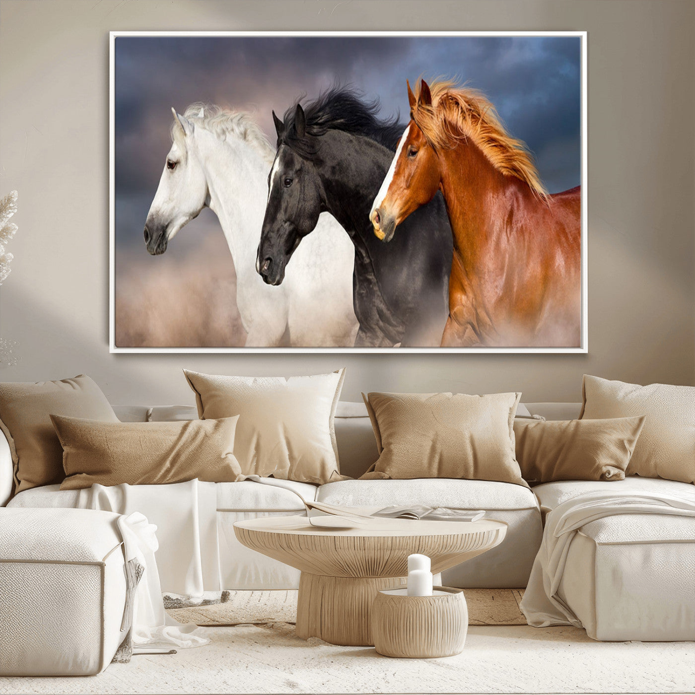-Animal Wall Art Three Horses Farmhouse Art Canvas, Framed Three Horses Canvas Print