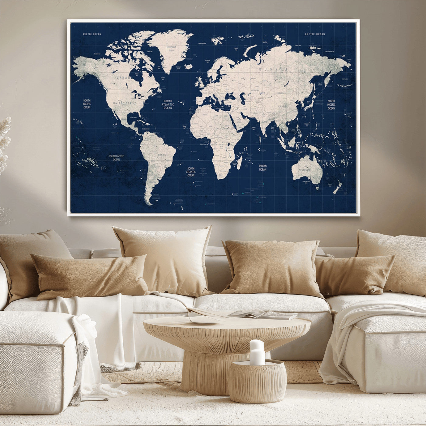 -Push Pin World Map Canvas Print – Travel Tracker Wall Art for Couples, Perfect Anniversary Gift for Home or Office Decor
