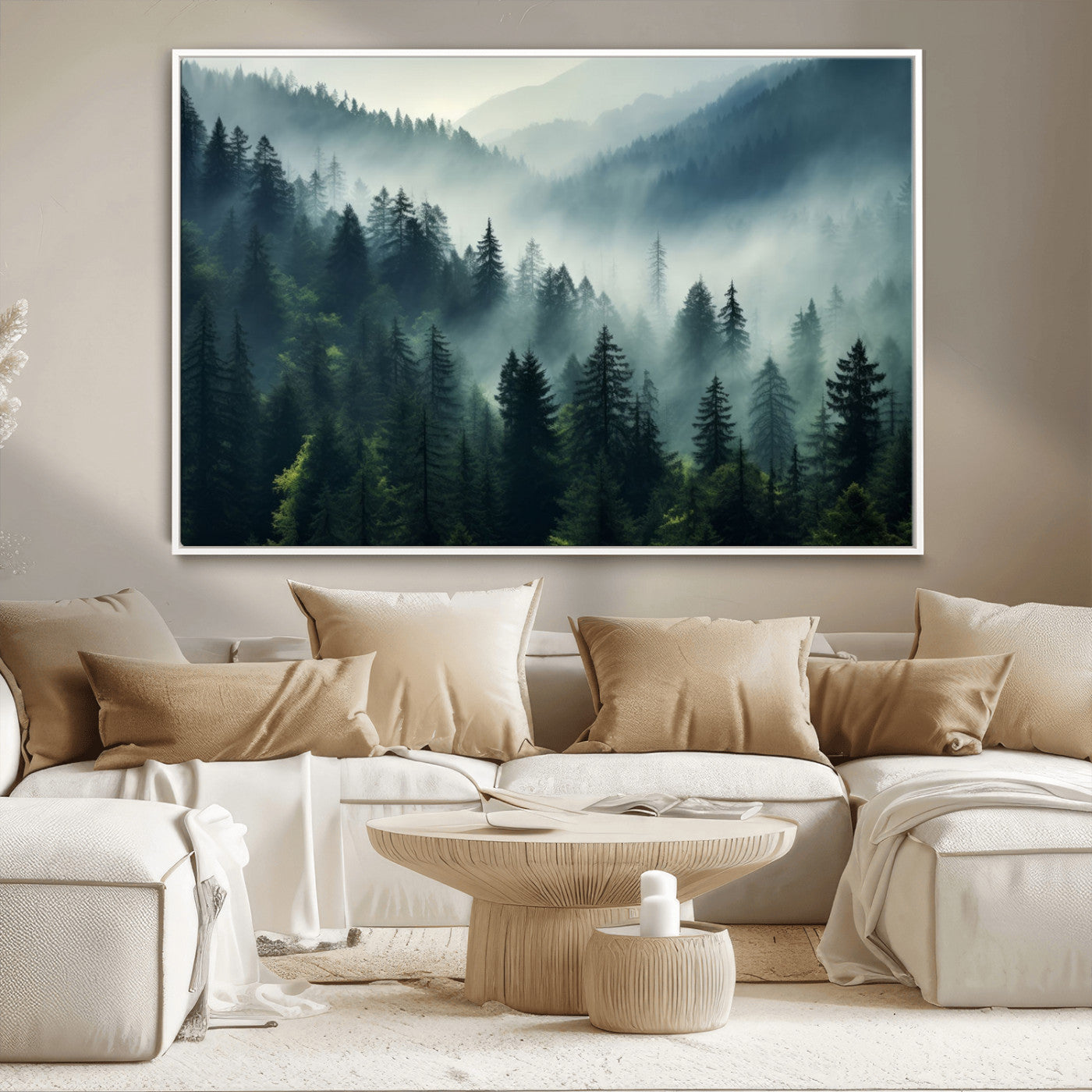 -Captivating Misty Forest Wall Art Premium Canvas Print a Foggy and Serene Atmosphere Art