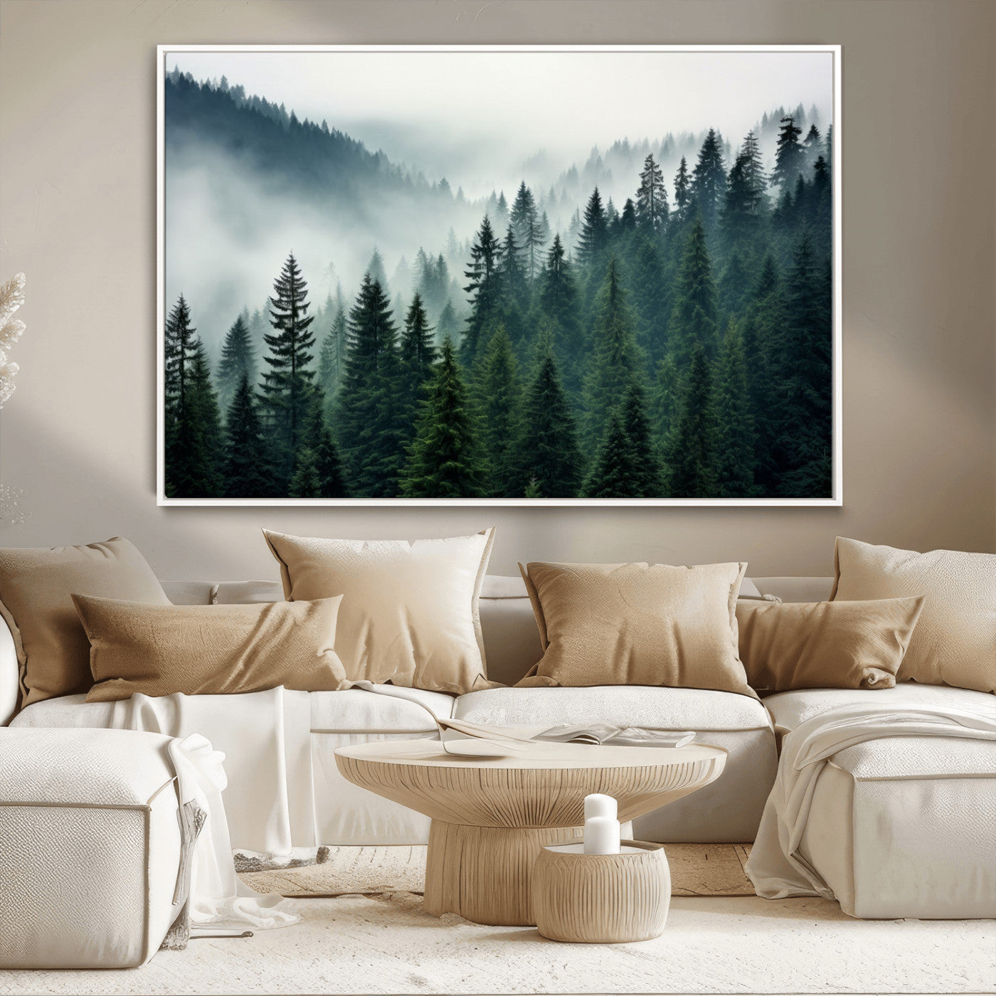 -Captivating Misty Forest Wall Art Premium Canvas Print, Foggy and Serene Atmosphere Canvas Print
