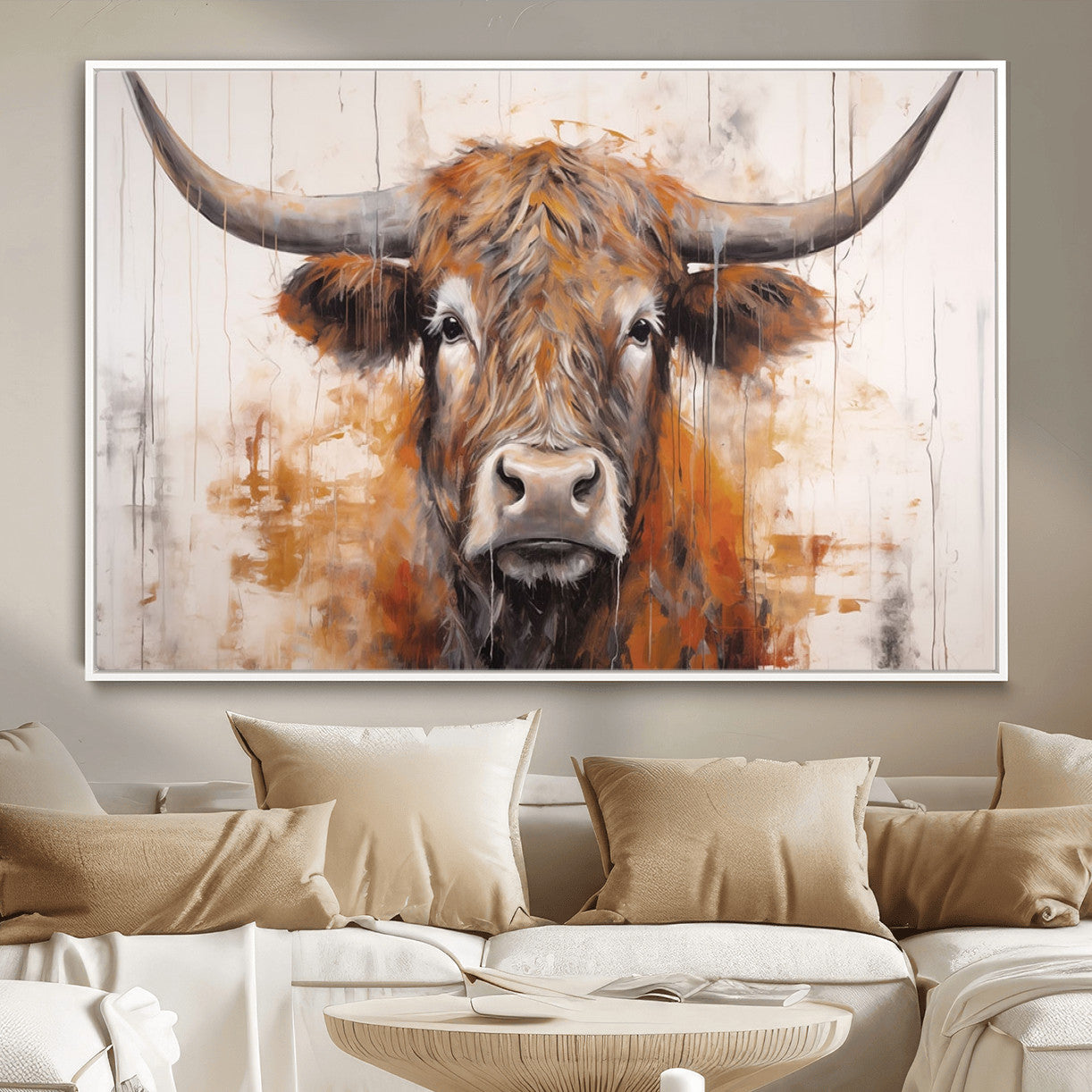 48622-MGV-CV-36X24-Vintage Scottish Highland Cow Cattle Art, Scottish Highland Cow Wall Art Print, Farmhouse Wall Art